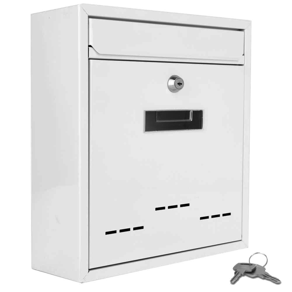 SereneLife White Modern Wall Mount Lockable Mailbox-Outdoor Galvanized Metal Key 