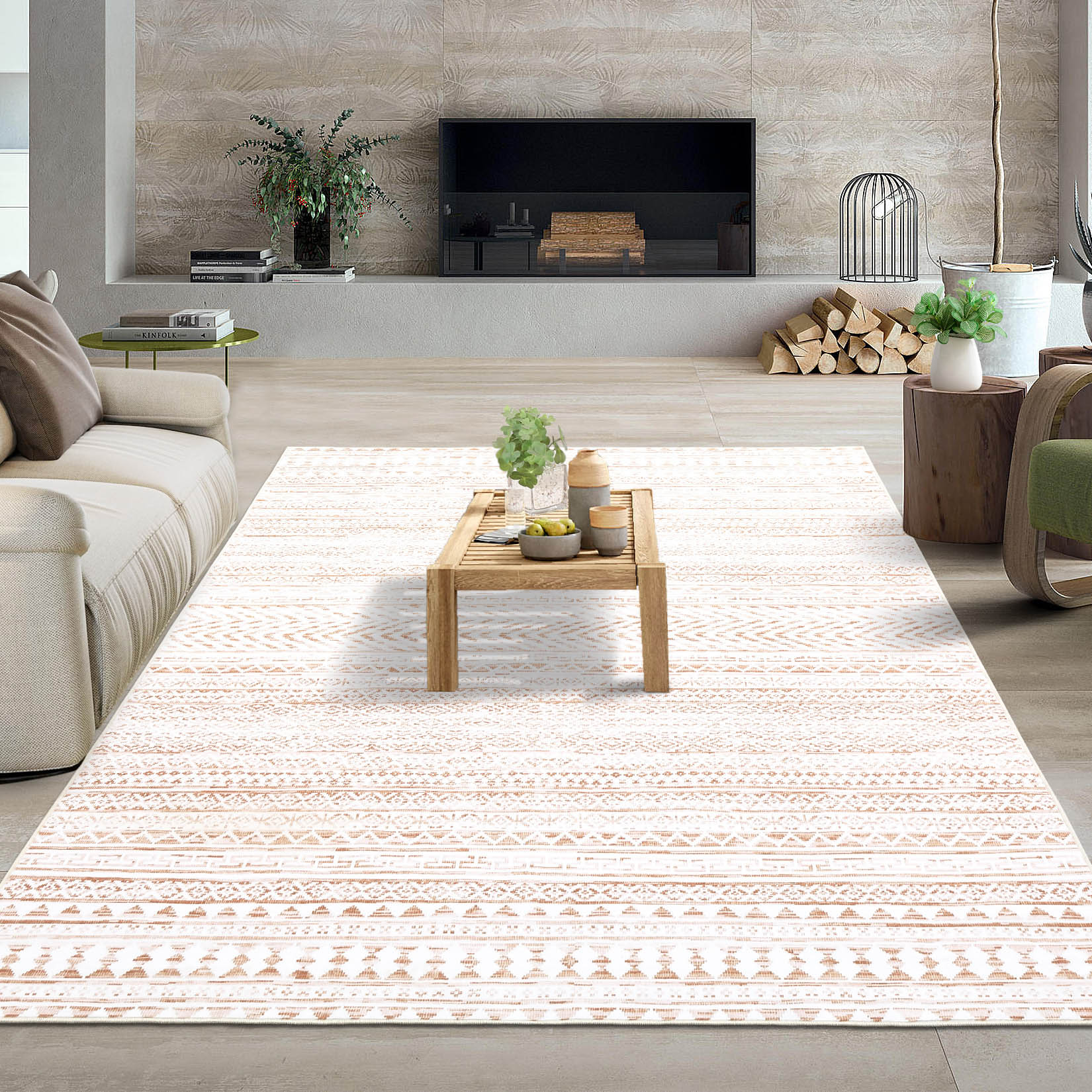 Garvee YXY-LO-PHO-15DJXXZU 9 x 12 (ft) Loomed Polyester Beige Rectangular Indoor Geometric Vintage Machine washable Area rug