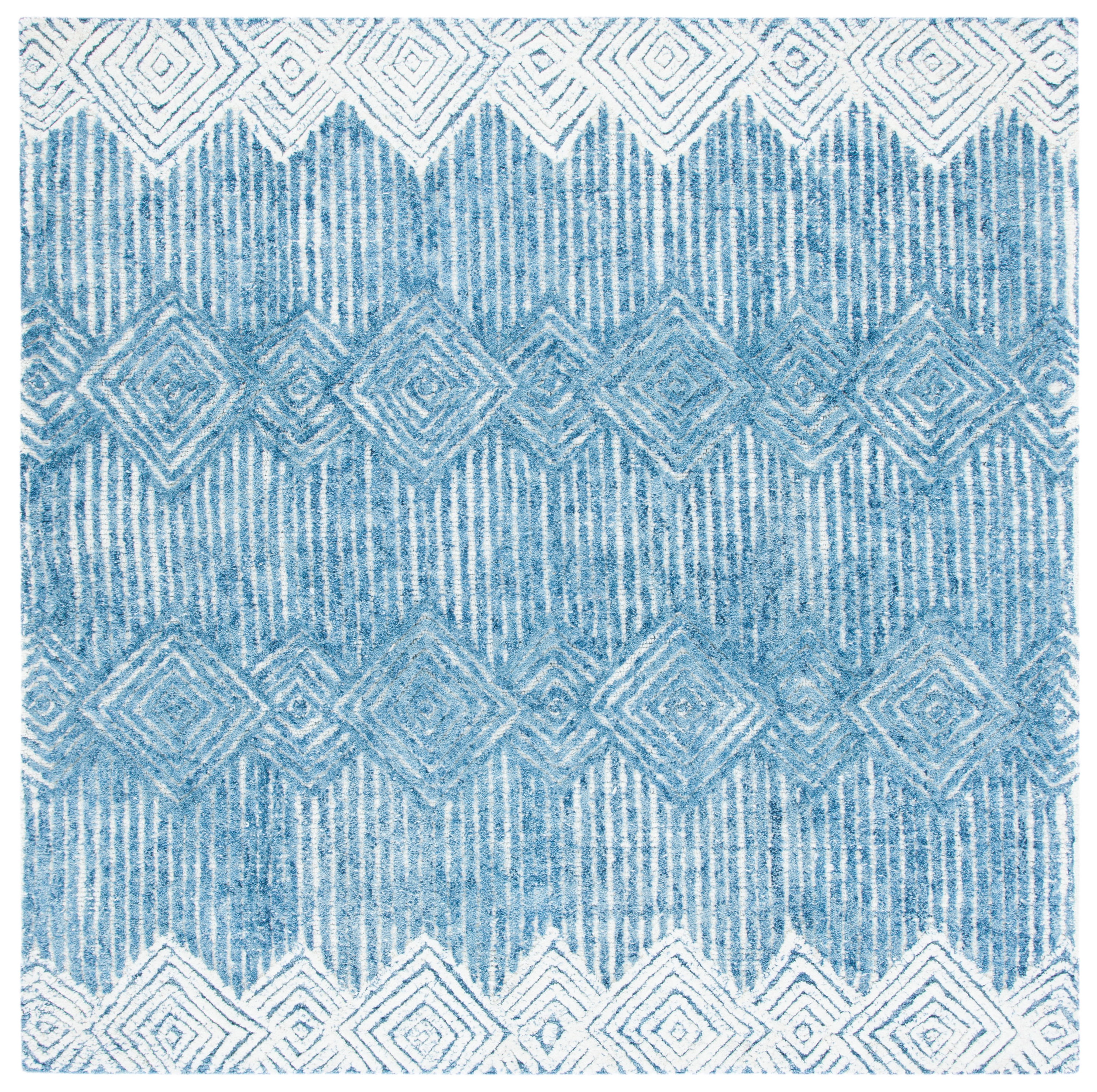 Hand-Tufted Square Wool Rug in Blue and Ivory - 6'x6'