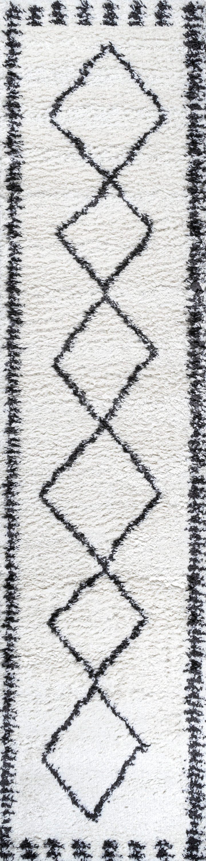 Calvia Moroccan Diamond Shag Black and White Runner Rug