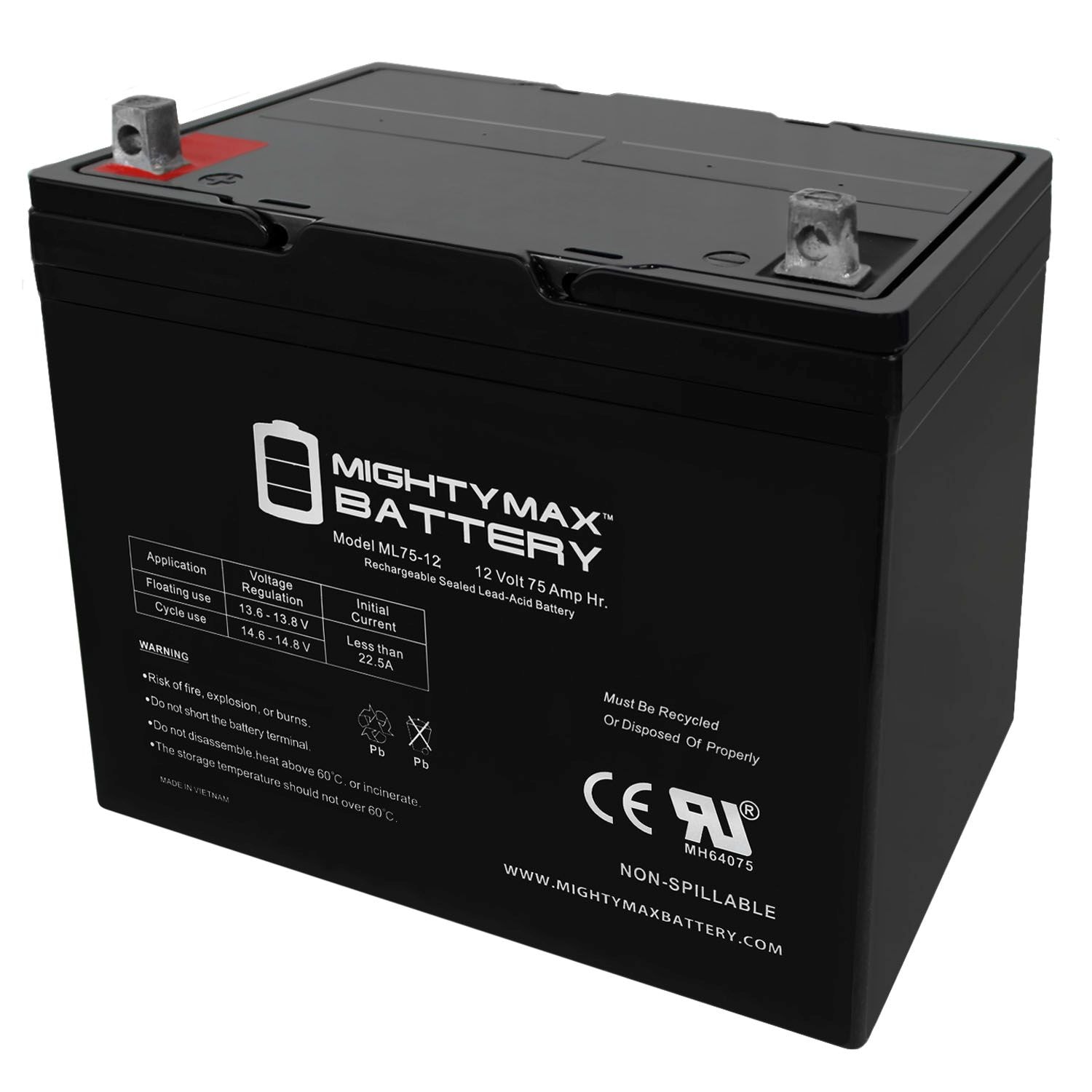 Mighty Max Battery ML75-12198458534 ML75-12 12V 75Ah Battery for APC Smartcell XR Rechargeable Sealed lead acid 12750 Backup power Batteries