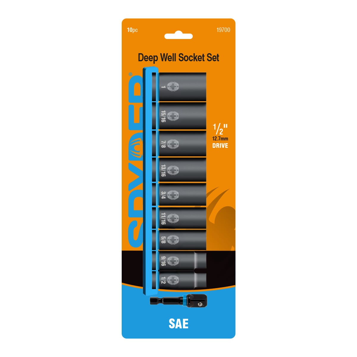 Spyder 19700 10 -Piece Standard (SAE) 1/4-in Drive Set 6-point/12-point/Spline/Star/Square Impact Socket Set