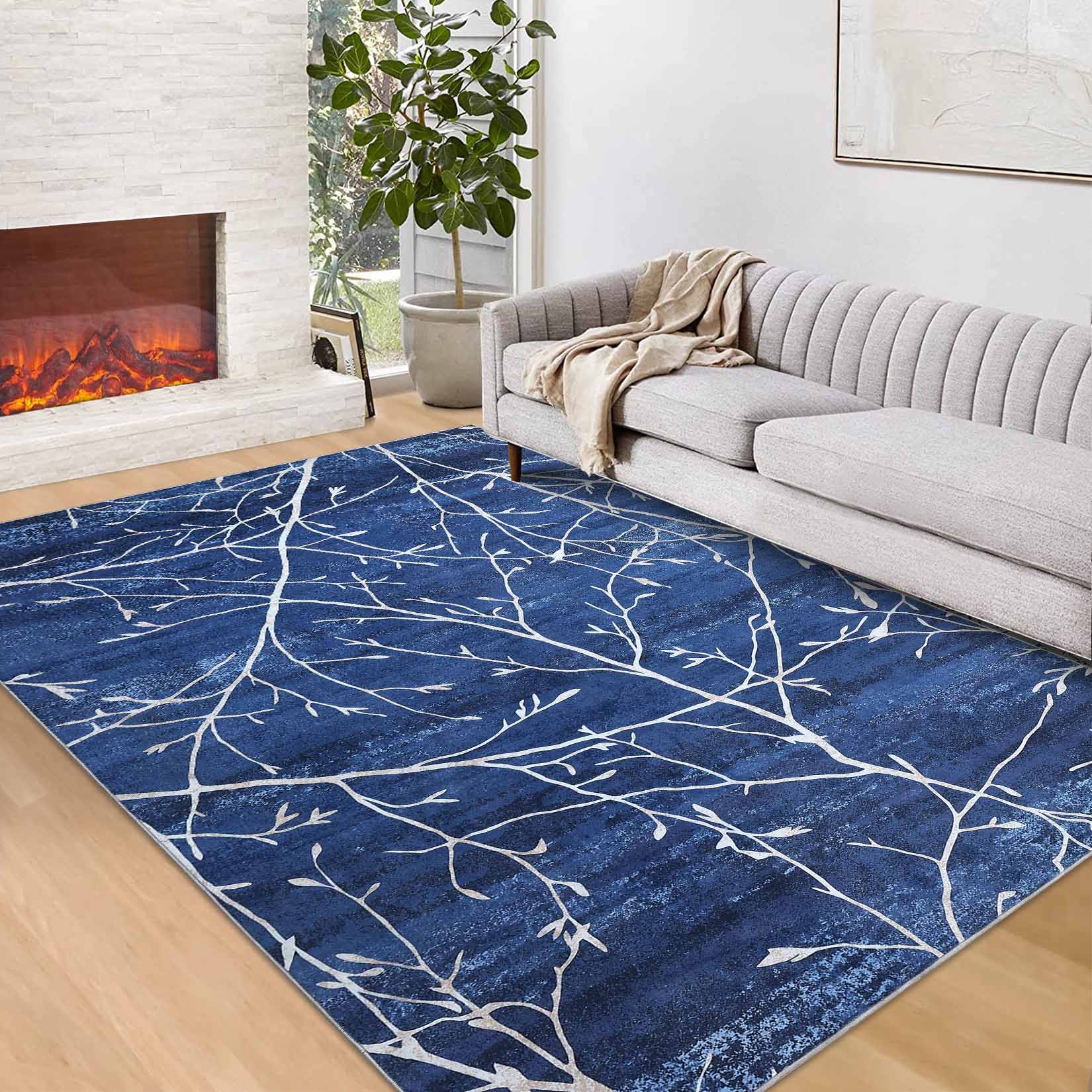 Garvee YXY-LO-PHO-10JQMDWX 5 x 7 (ft) Loomed Polyester Blue Rectangular Indoor Floral/Botanical Tropical Machine washable Area rug