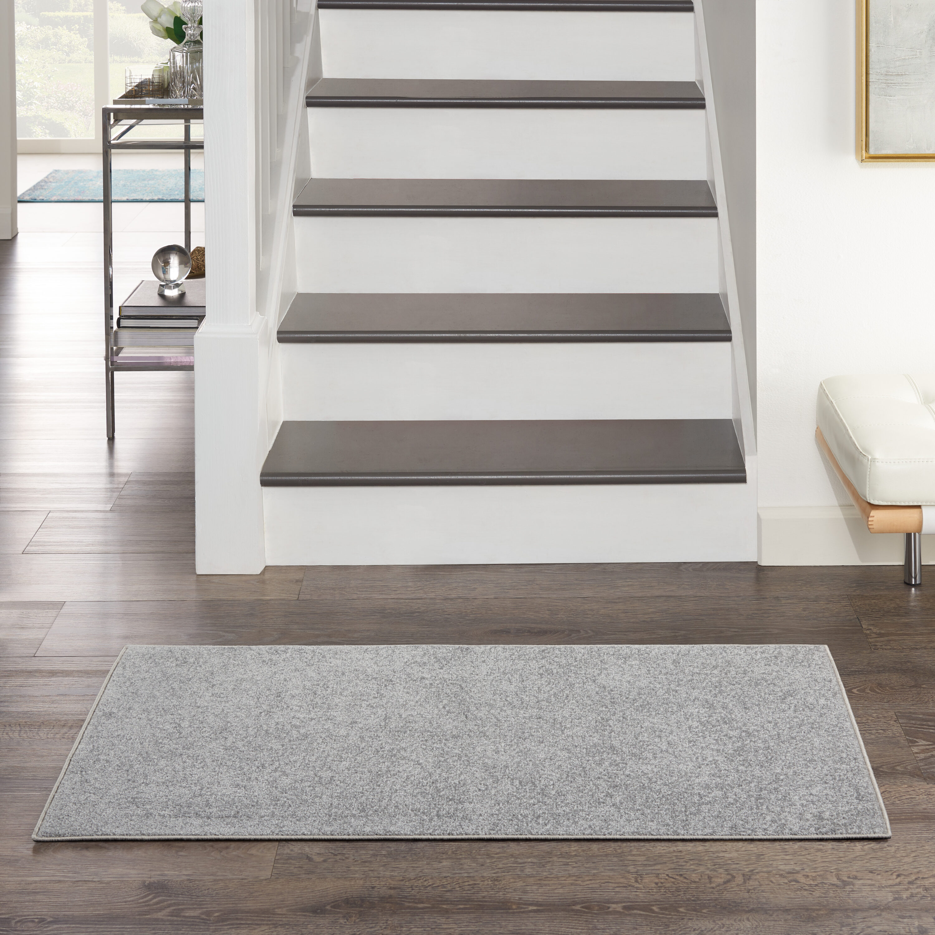 Nourison 99446824875 Essentials 2 x 4 (ft) Loomed Polypropylene Silver Grey Rectangular Indoor/Outdoor Solid Runner rug