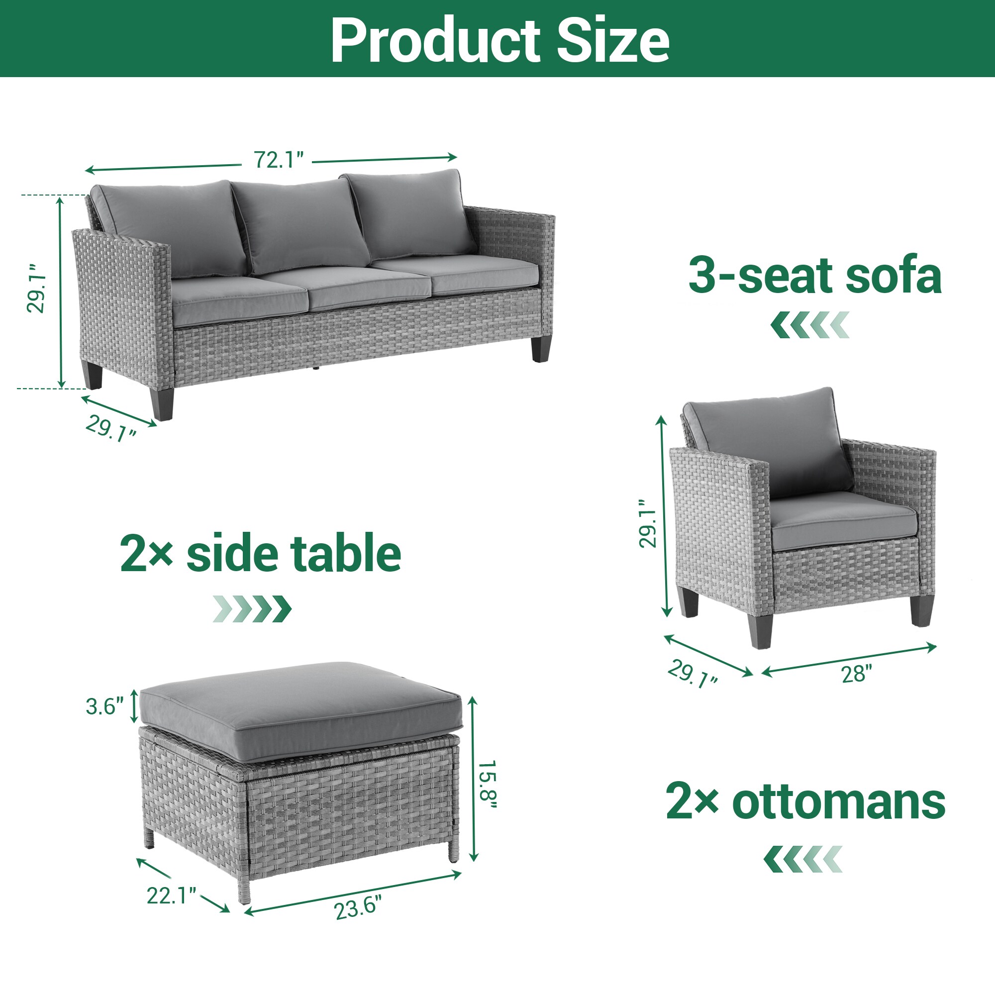 Sonkuki SD-GY615GY-C3 Patio-Conversation-Sets - View #2