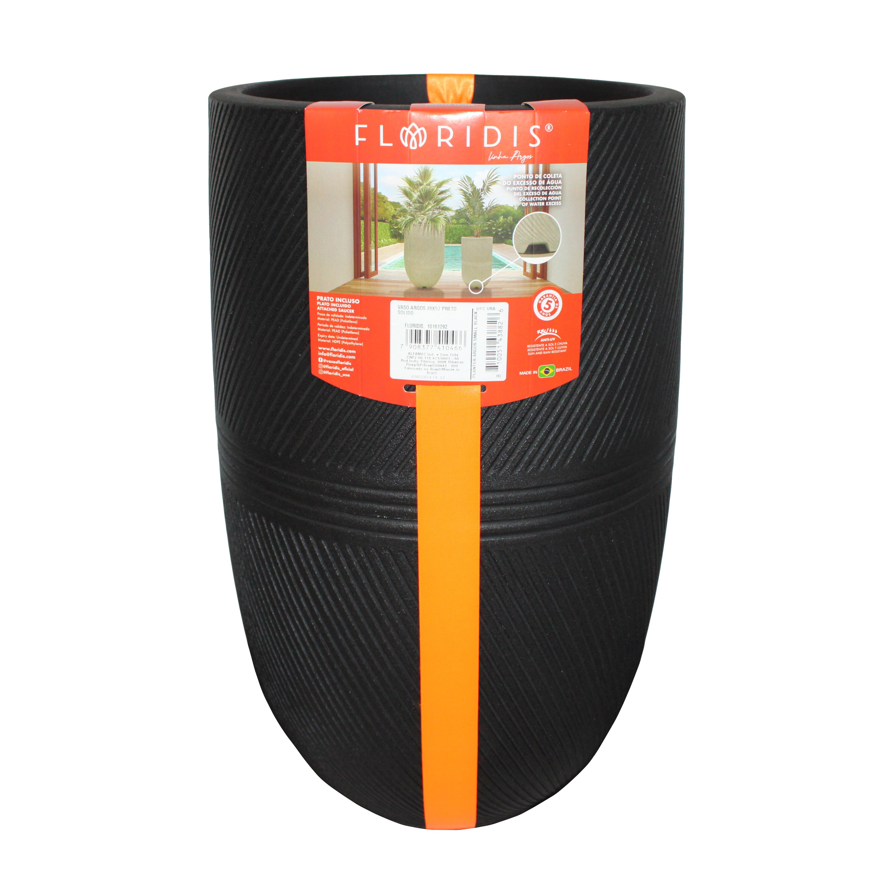 FLORIDIS 10161292 10.625-in W x 13.8-in H x Black HDPE Indoor/Outdoor Planter