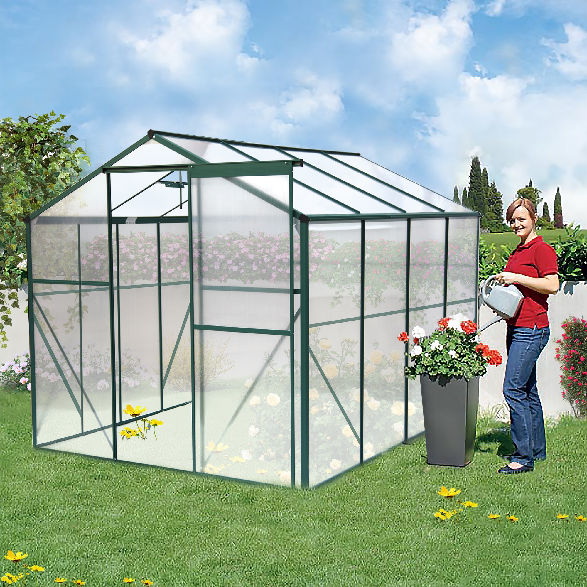 Clihome Greenhouse 8 3 Ft L X 6 2 Ft W X 6 6 Ft H Green Greenhouse Kit   62494924 