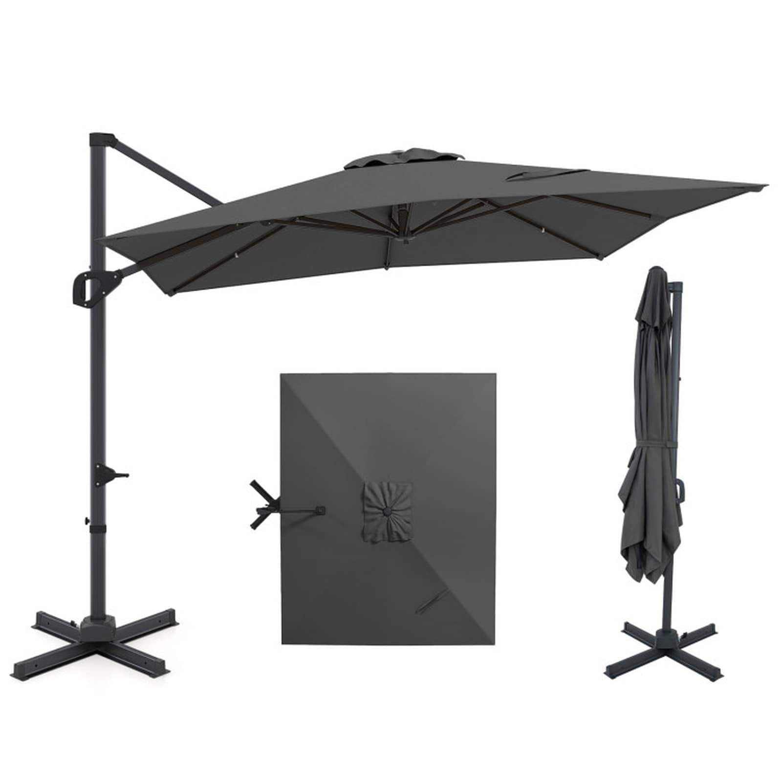 cantilever patio umbrella 6 ft SUGIFT 11 x 9 ft Cantilever Patio Umbrella Offset Hanging with 6 Tilt Positions 360 Degree Foot Pedal Rotation Crank Lift 8 Metal Ribs Vented Top