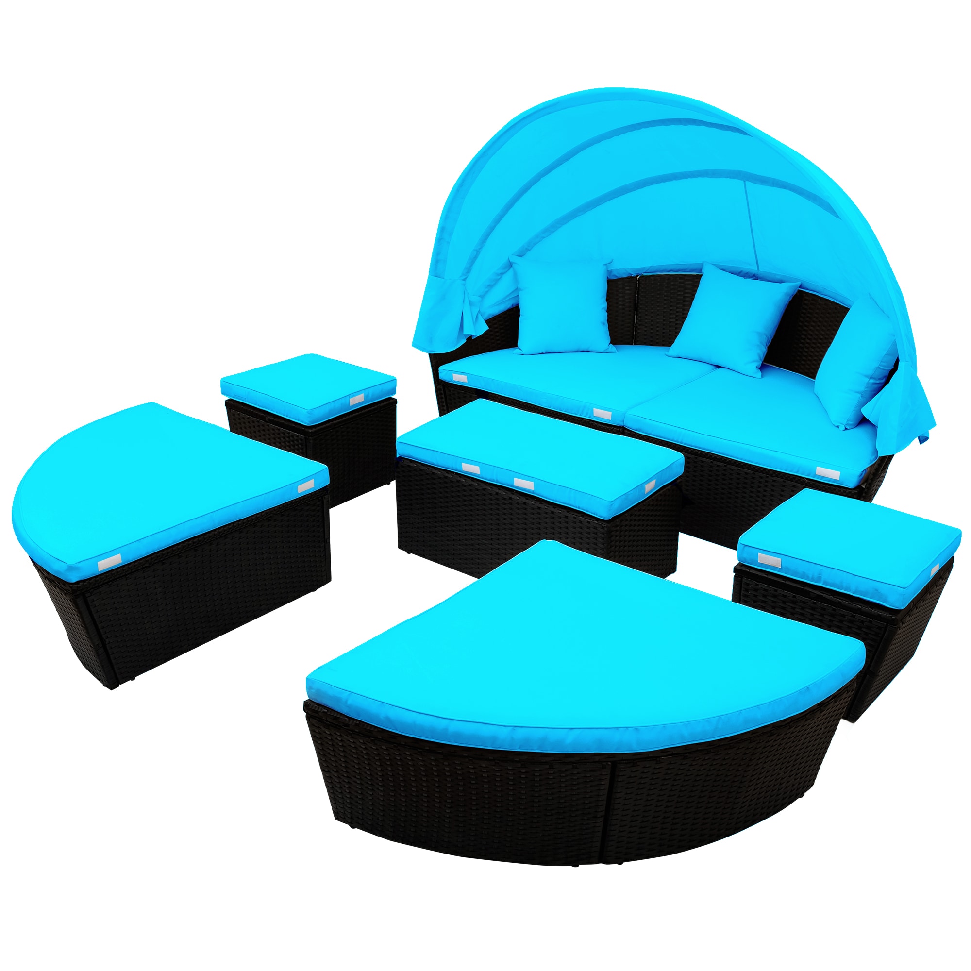 Forclover N7FW-200TU 6 -Piece Wicker Patio Conversation Set with Blue Cushions
