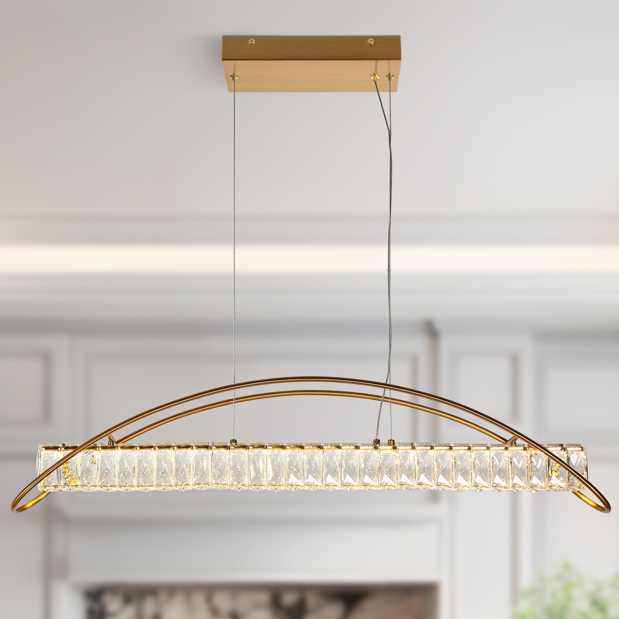 LNC HA05220 Cardoon 1 -Light 39.4'' Polished Brass and Crystal Modern/contemporary Linear Integrated LED Large Hanging Kitchen island light