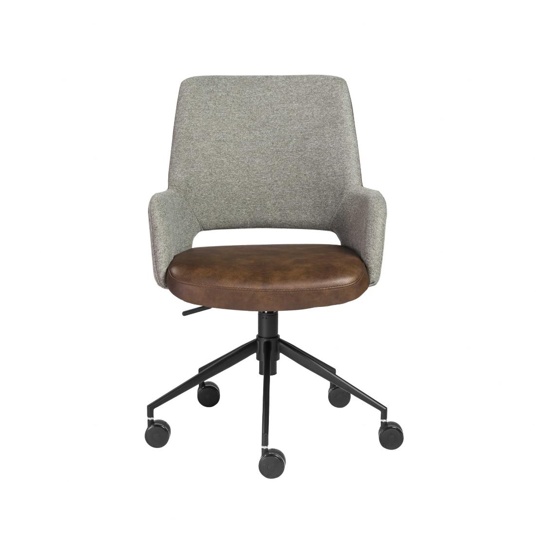 HomeRoots 370514 Amelia Gray Contemporary Adjustable Height Swivel Faux Leather Desk Chair