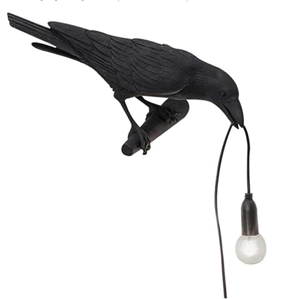 Aoibox  Black Resin Raven Wall Sconce Gothic Crow Accent Lamp with E12 Socket Fairy Light Bulb for Bedroom