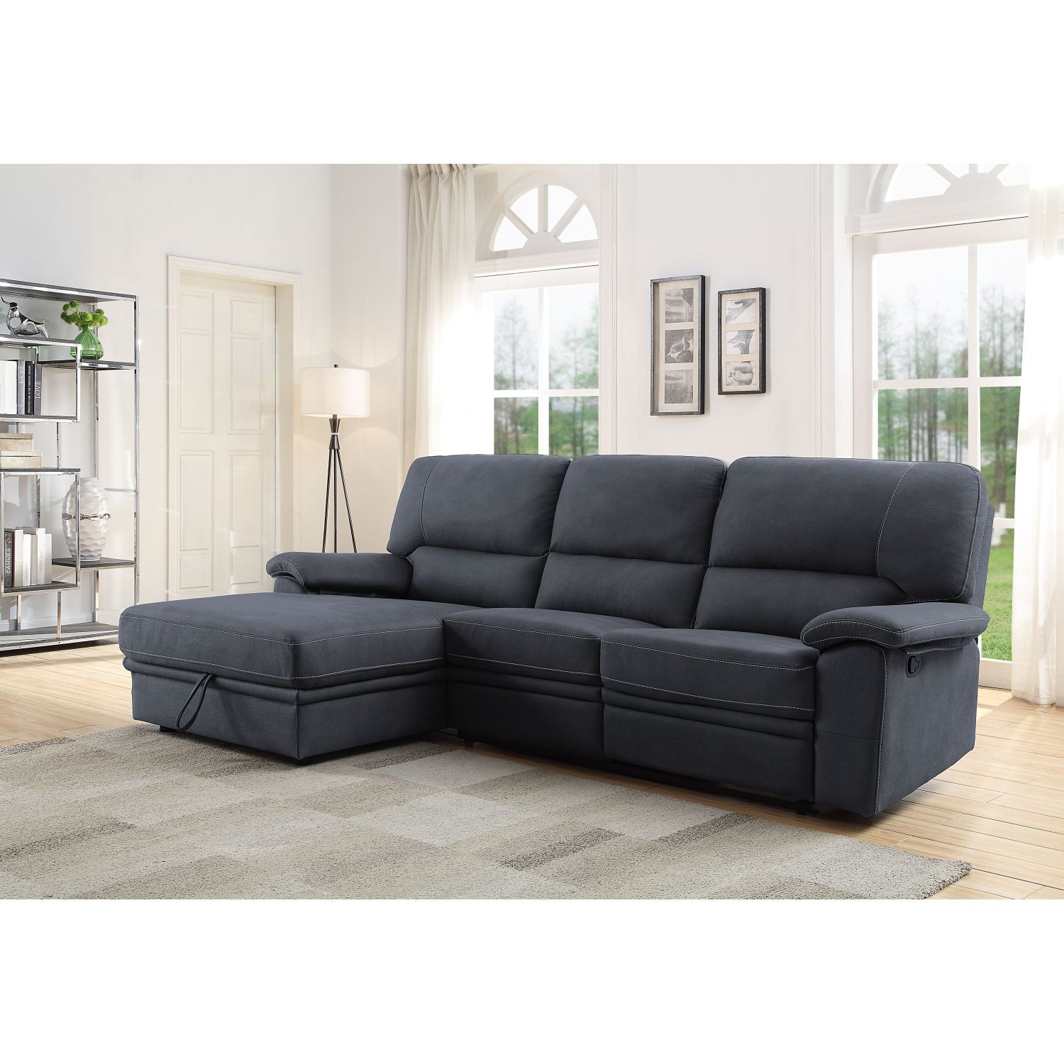 JASMODER 51605 62-in Modern Gray Polyester/Blend Sofa