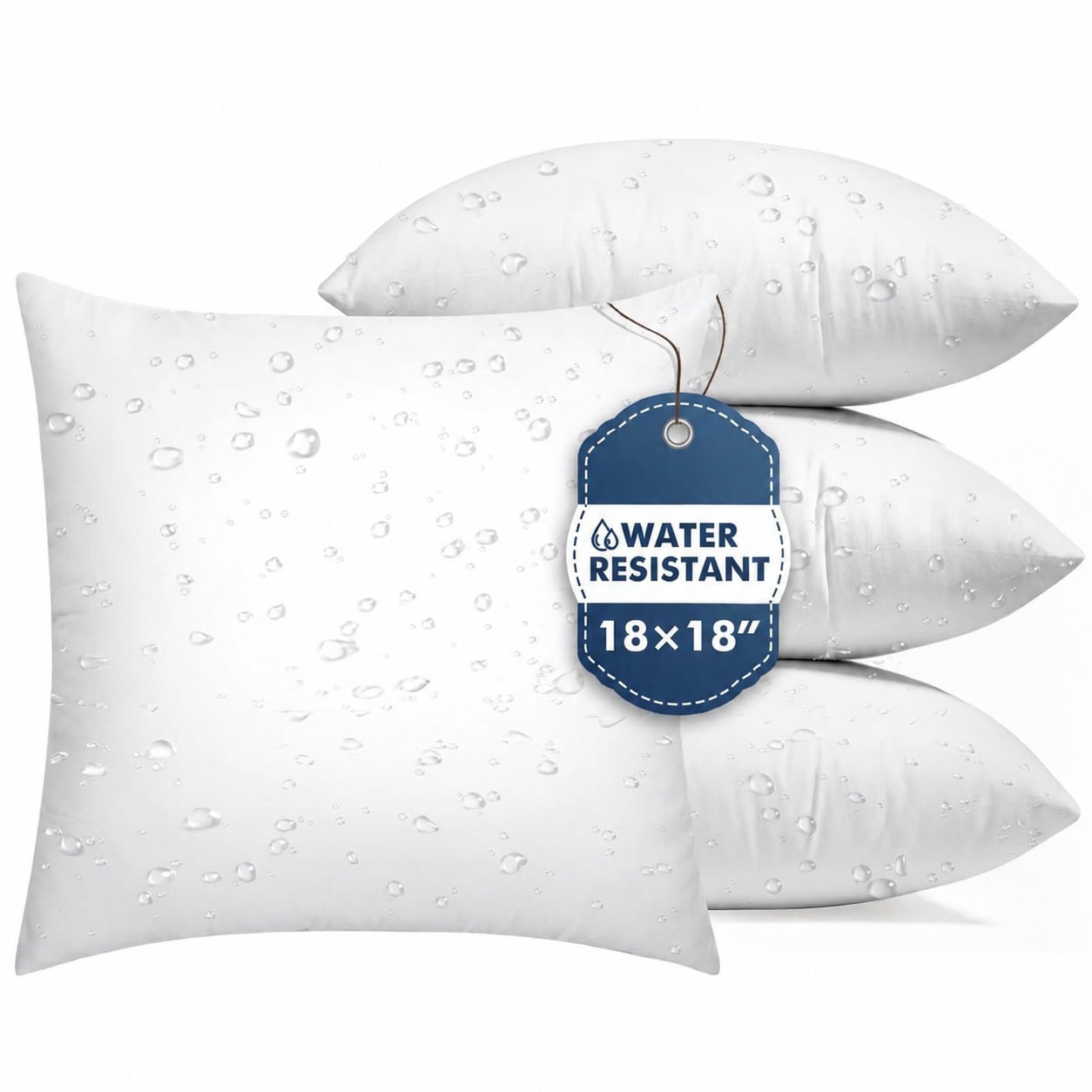 Phewnyzo Pack of 4 18 x 18 Inch Outdoor Pillow Inserts Water Resistant Cushion Pads for Patio Sofa Bed Garden Living Room Durable Microfiber #LPW0515W089