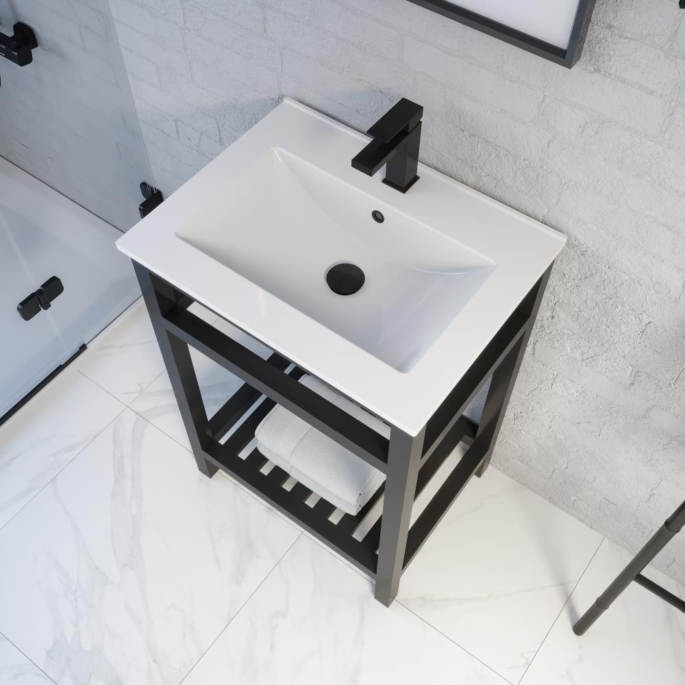 Spa Bathe Metalim 24-in Brushed Steel Single Sink Bathroom Vanity with White Ceramic Top