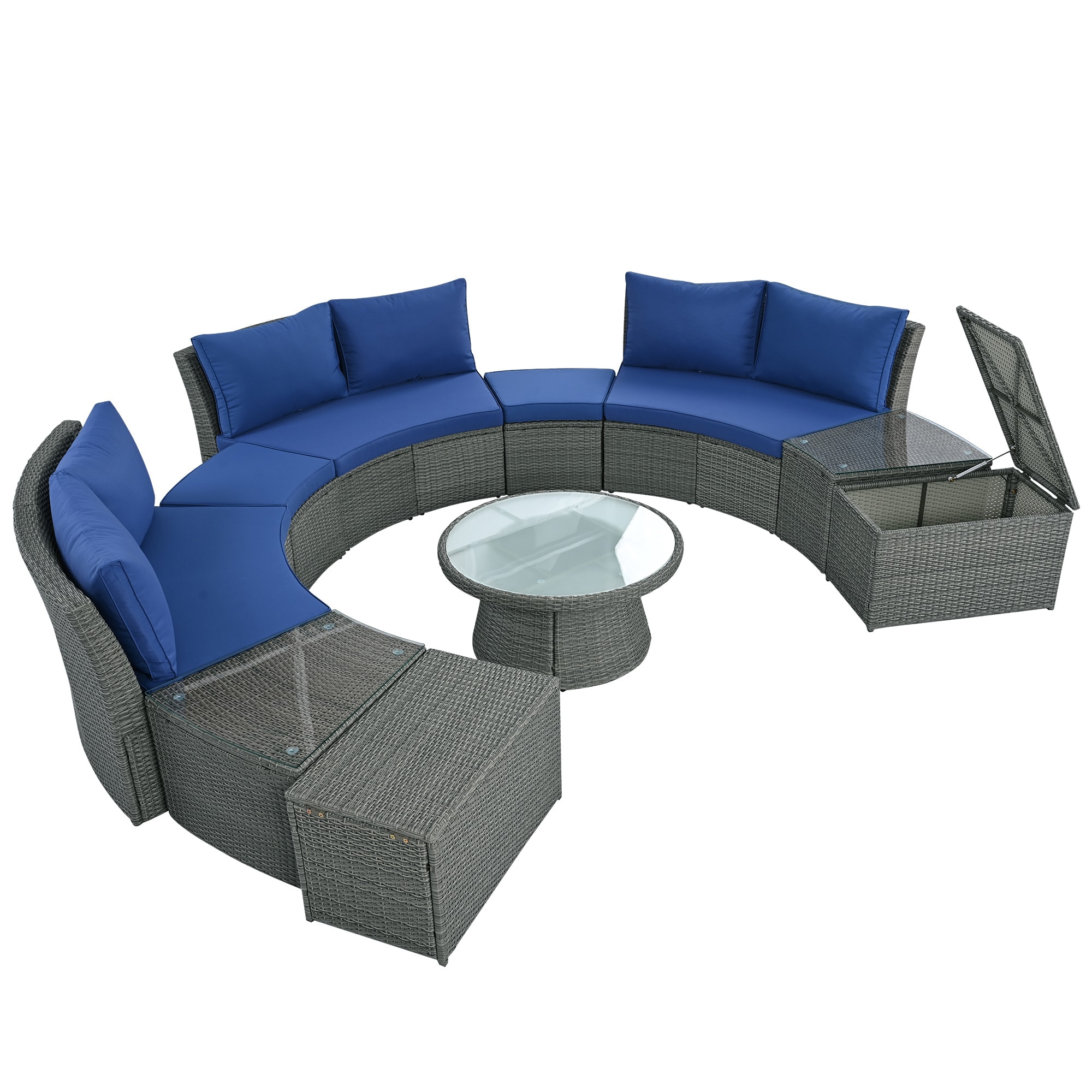 Bybafun YA0200065 10 -Piece Rattan Patio Sofa Conversation Set with Blue Cushions