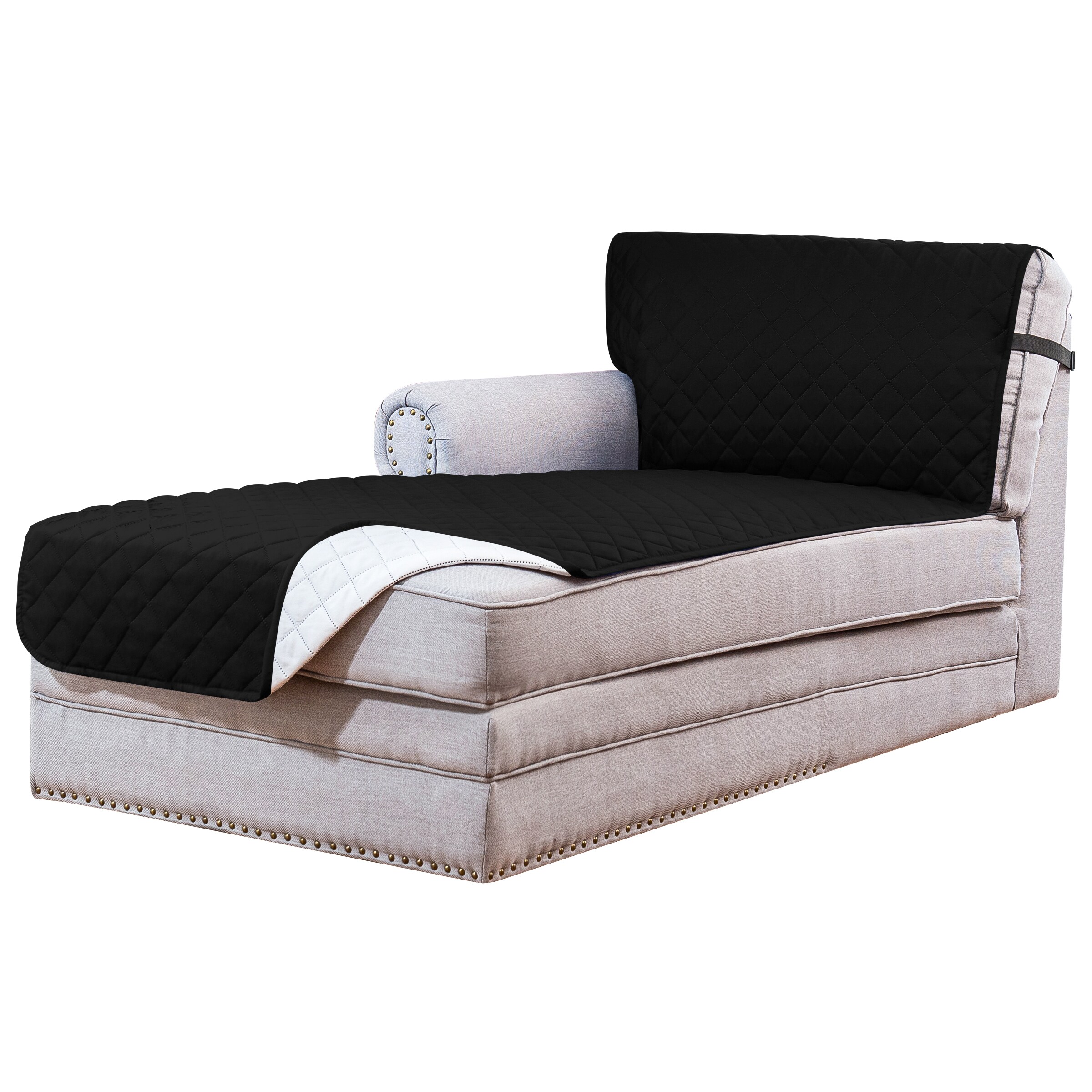 Subrtex SBTCHAISE08 Solid Black Microsuede Sleeper sofa Slipcover 34.5-in W x 102-in H x 76-in D