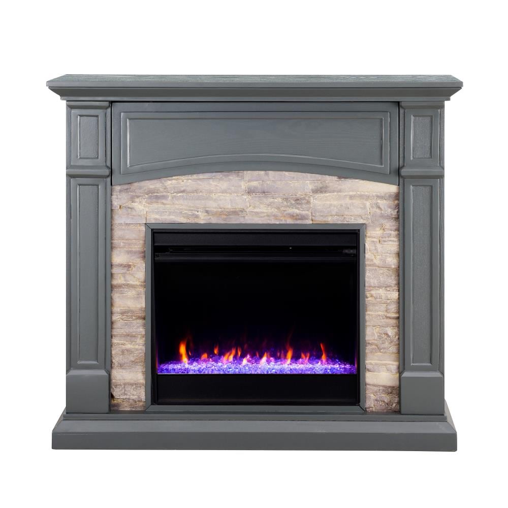 allen + roth 43.5-in W Stacked Faux Sandstone with Coffee Oak Infrared  Quartz Electric Fireplace in the Electric Fireplaces department at