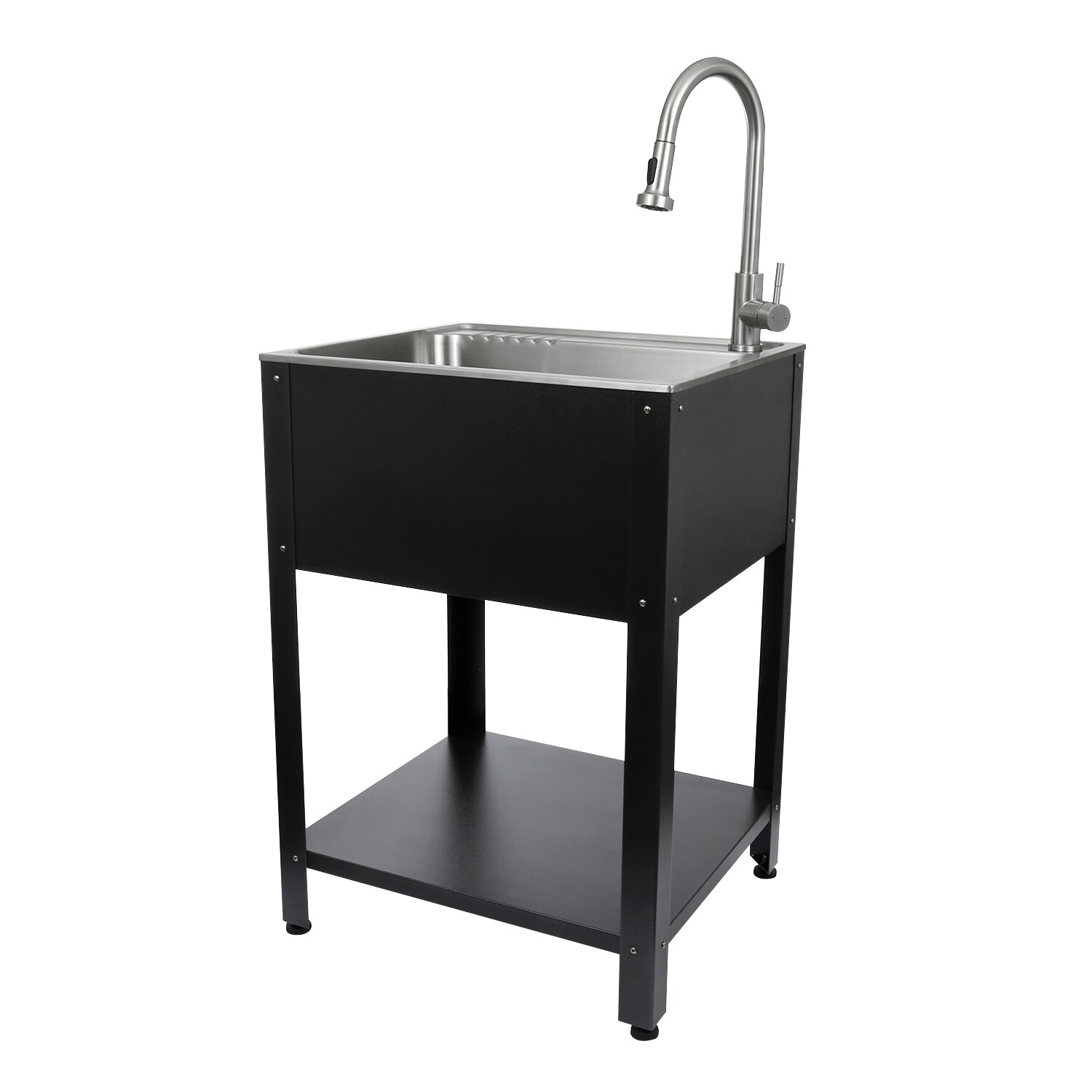 Presenza 78763 24.1-in x 21.3-in 1 -Basin Brushed Steel Drop-in Utility tub with Faucet