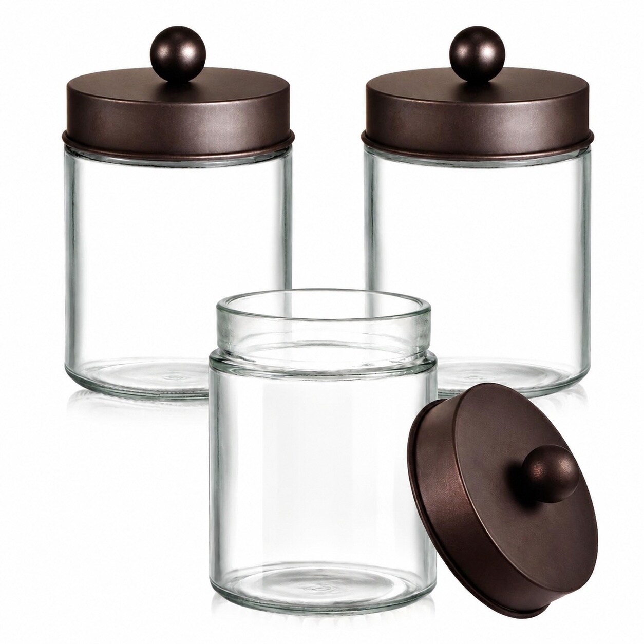 Aoibox  Glass Apothecary Q tip Holder with Stainless Steel Lid in Bronze for Bathroom Vanity 3 Pack Canister