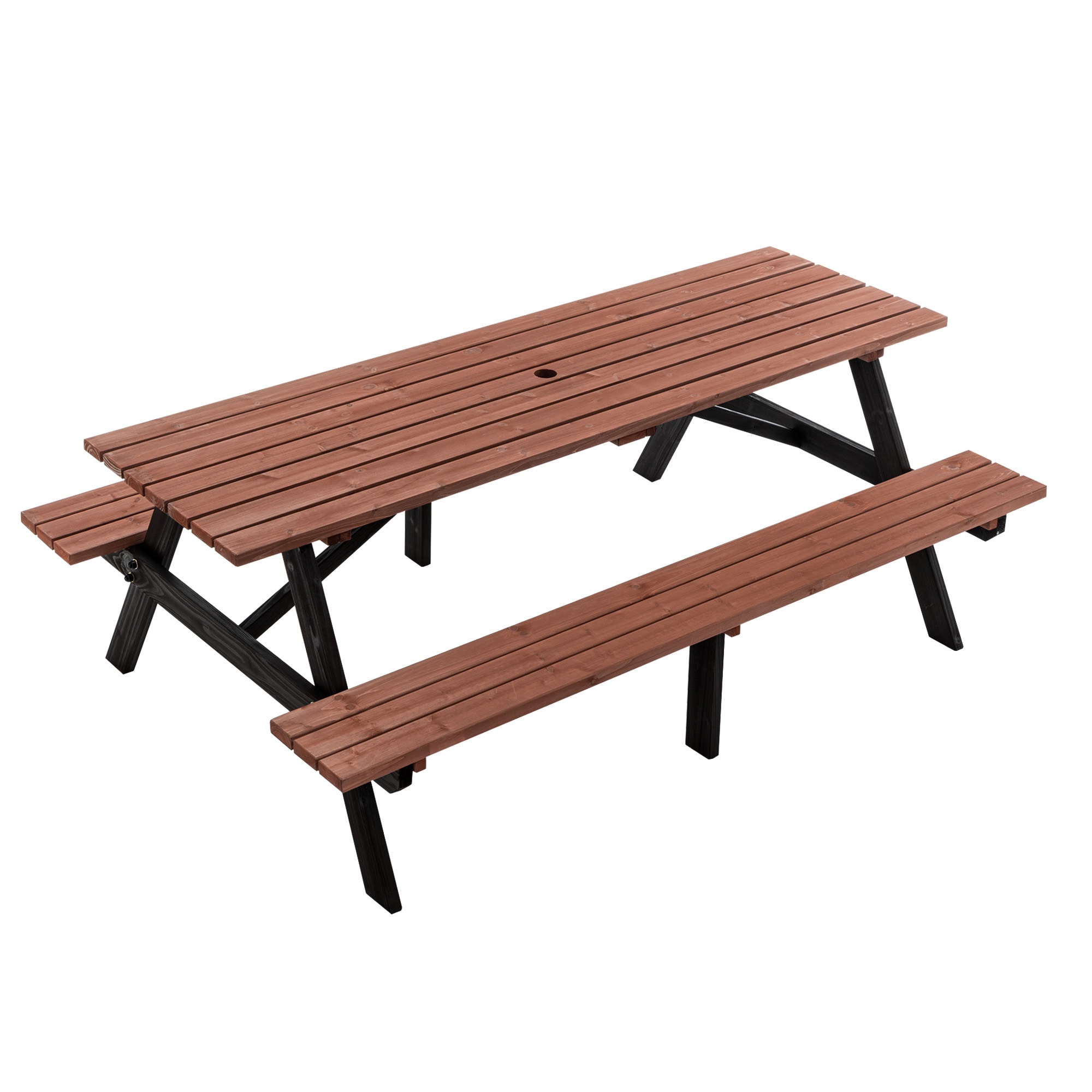 SINOFURN 75-in Brown Douglas fir Rectangle Picnic Table