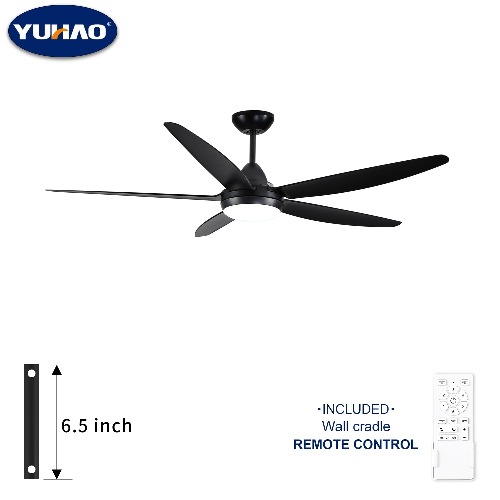 YUHAO LSDC1103BK562 Airedpro 56-in Color-Changing Integrated LED Black with Matte Blades Ceiling Fan With Light and Remote ( 5 -Blade )