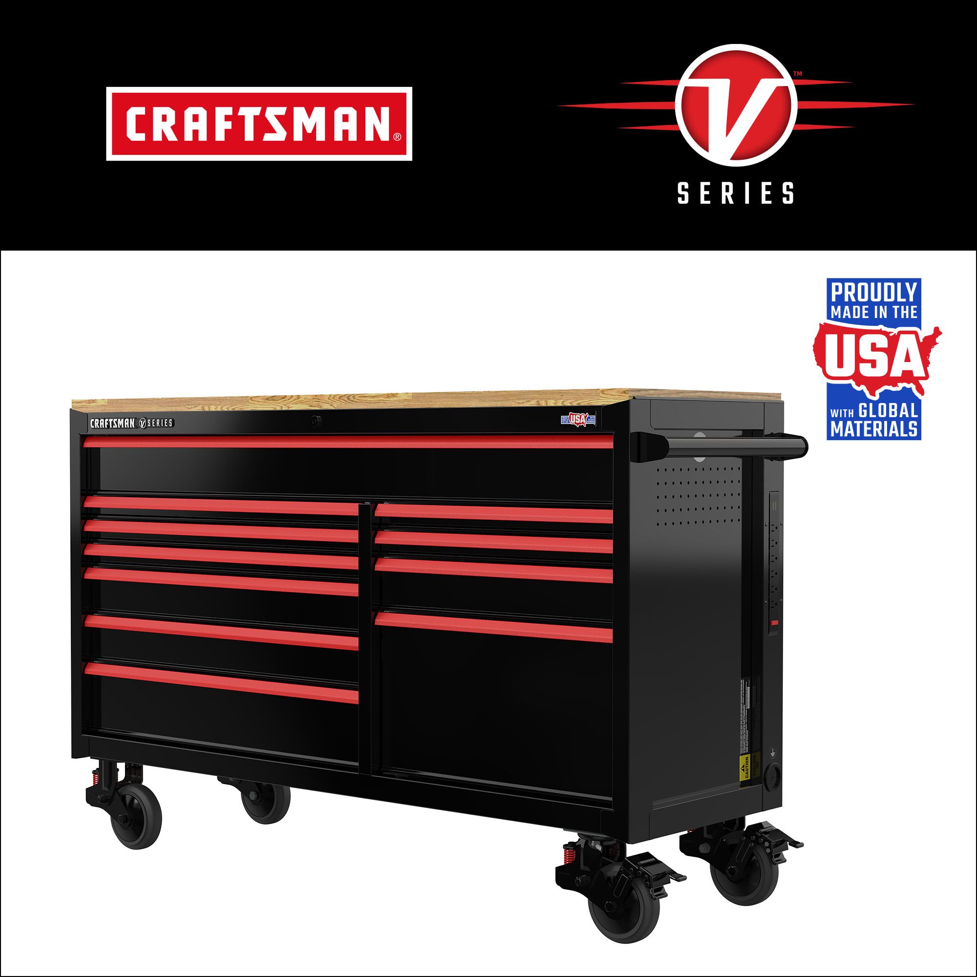 Craftsman V-Series 63-in W x 40-in H 11-Drawer Steel Rolling Tool Cabinet (Black) | CMSTVS6311BK