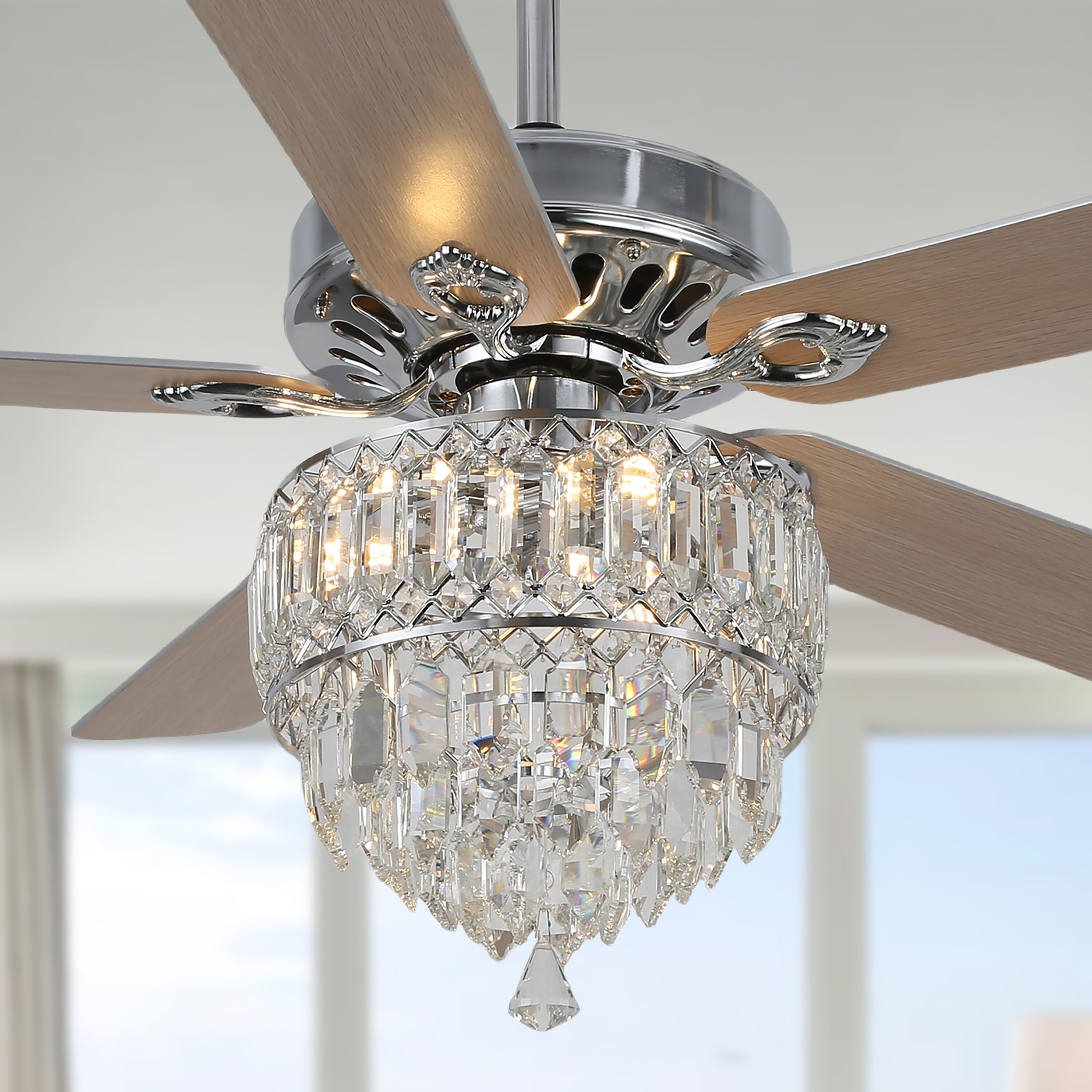 Cusp Barn BD2044-C BD2044 52-in Chrome with Wood Blades Ceiling Fan Without Light - Remote Included ( 5 -Blade )