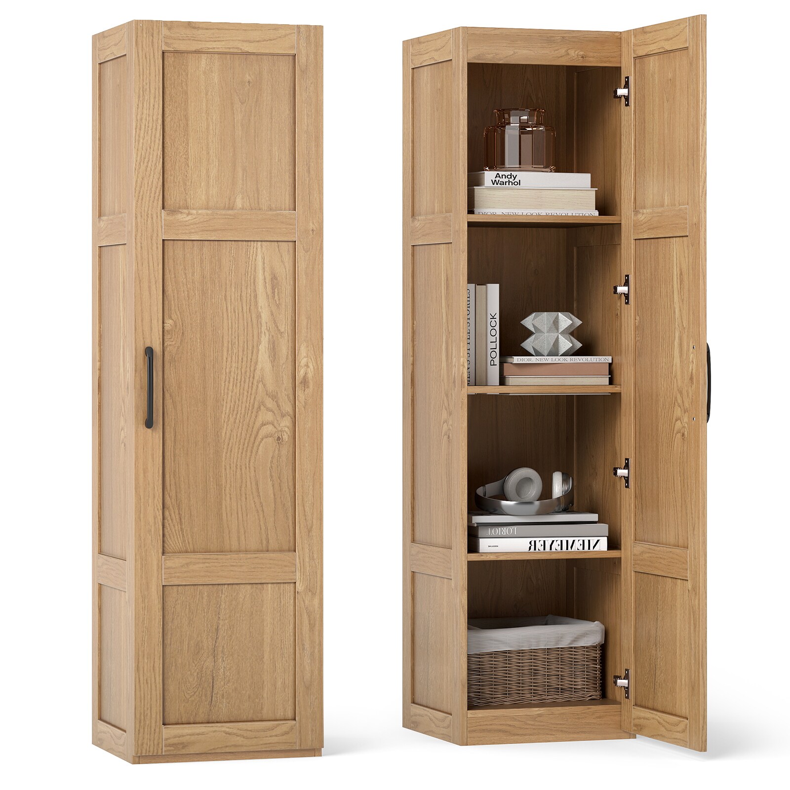 Volenca Tall Narrow Freestanding Storage Cabinet 59-in H for Bathroom Living Room with 4-Tier Inner Shelves and 110-lb Total Capacity