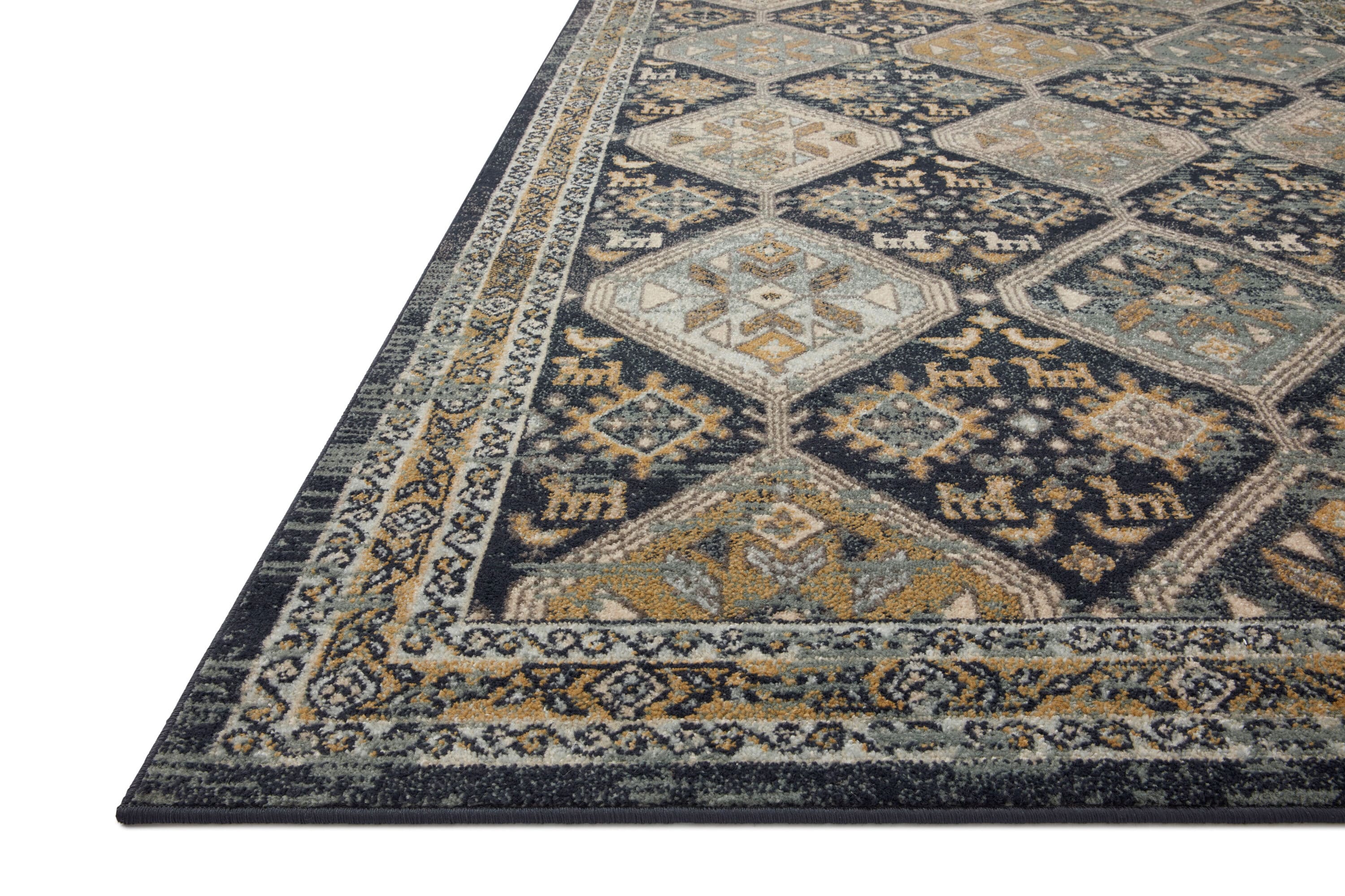 Oriental Reversible Navy Blue Synthetic Runner Rug 27"x90"