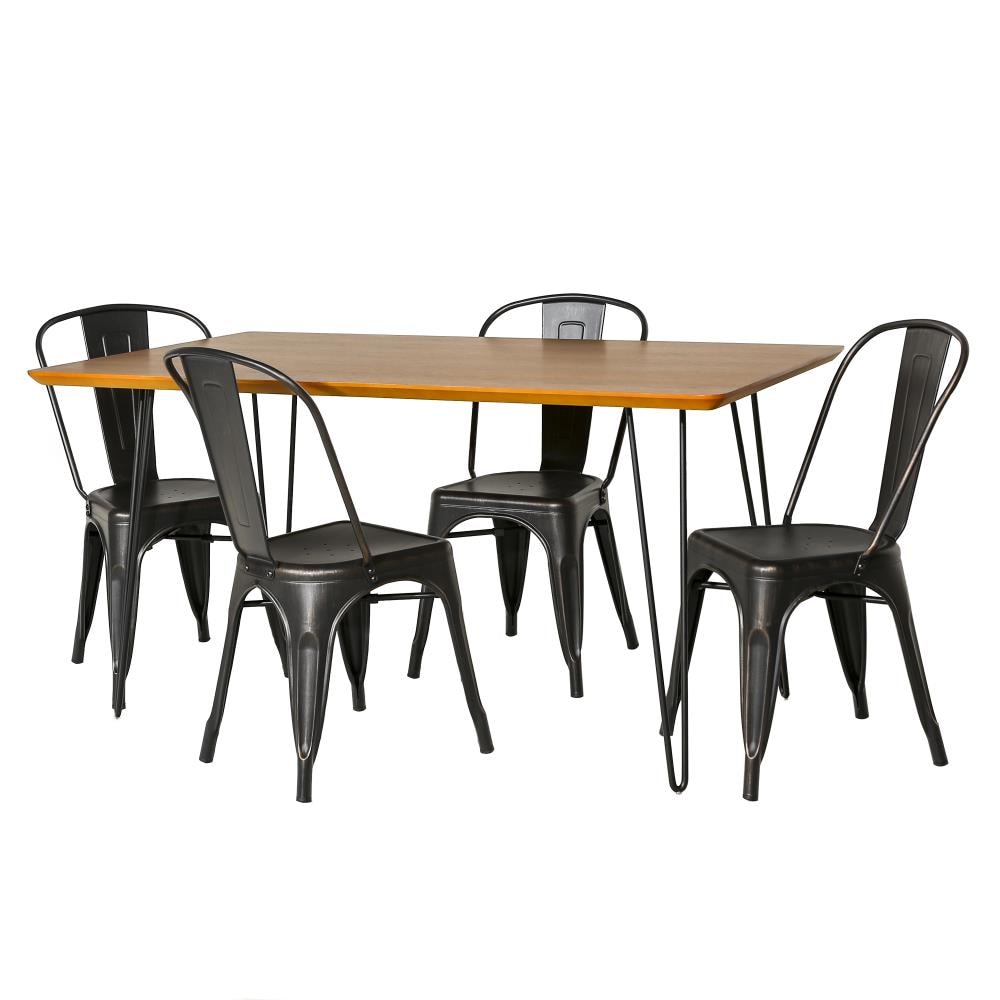 Walker Edison LW60HPMCWT-5 Walnut Transitional Dining Room Set with Rectangular Table (Seats 4)