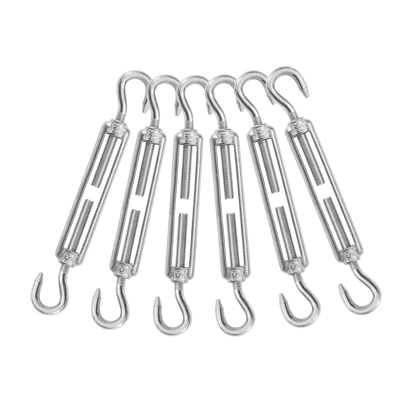 ITOPFOX  6 pcs M5 hook hook turnbuckle 304 stainless steel wire rope tension kit for cable railing garden trellis marine rigging construction