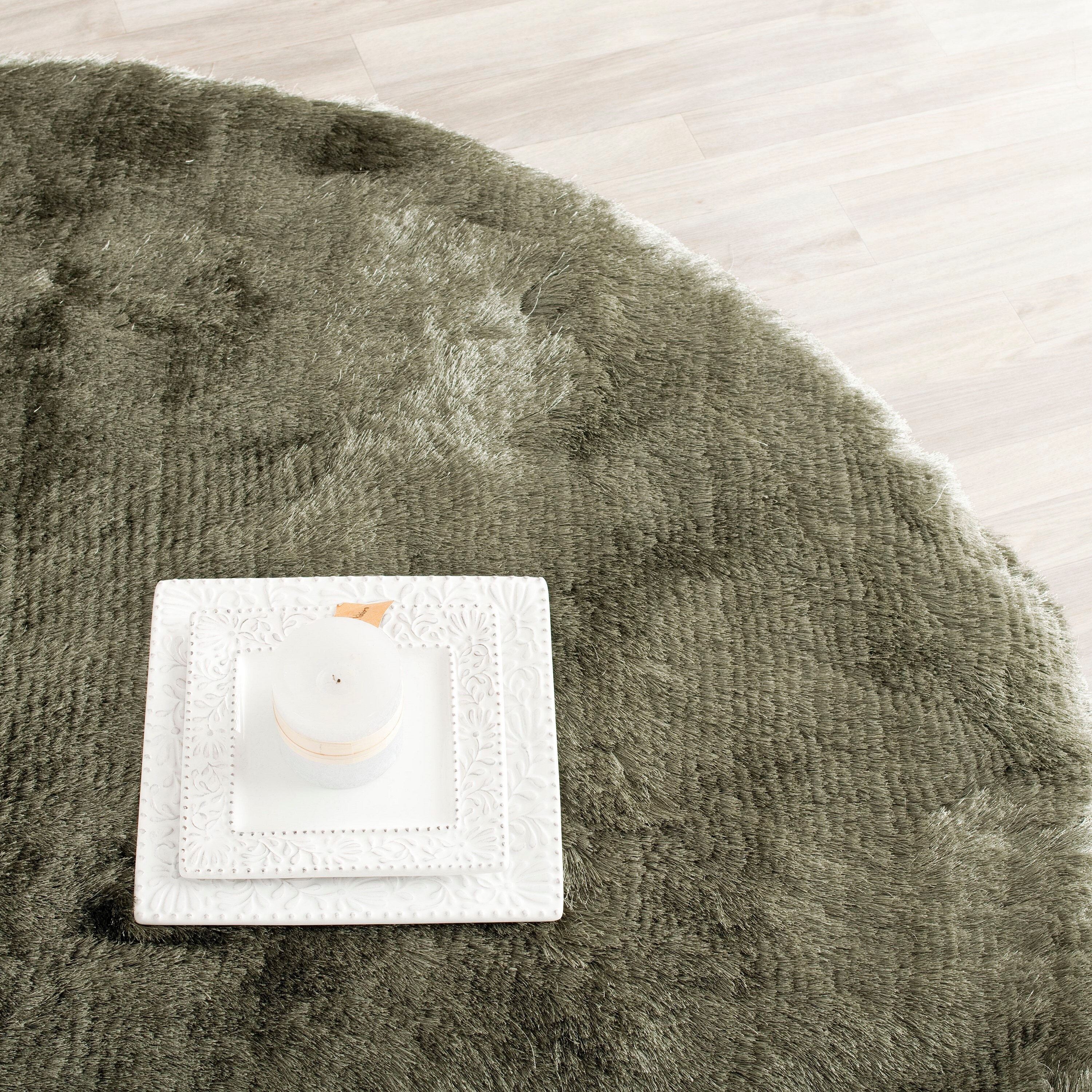 Titanium Twilight 4' x 4' Round Hand-Tufted Wool & Synthetic Shag Rug