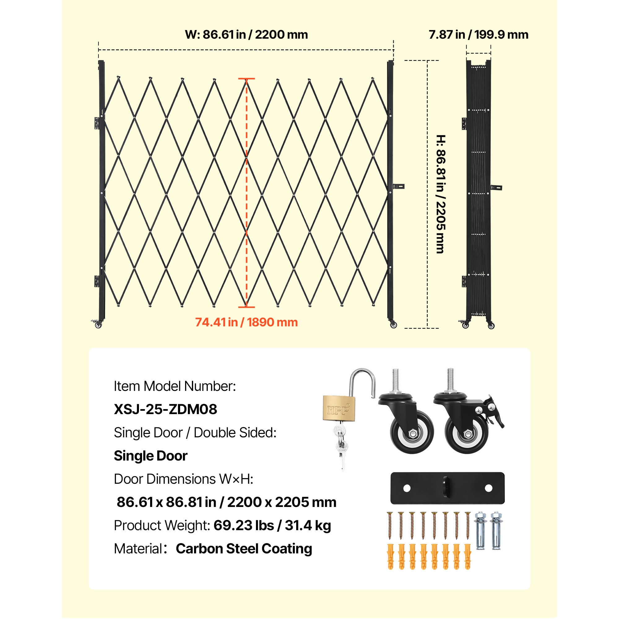 VEVOR Single Folding Security Gate Lockable Scissor Gate with 360 ...