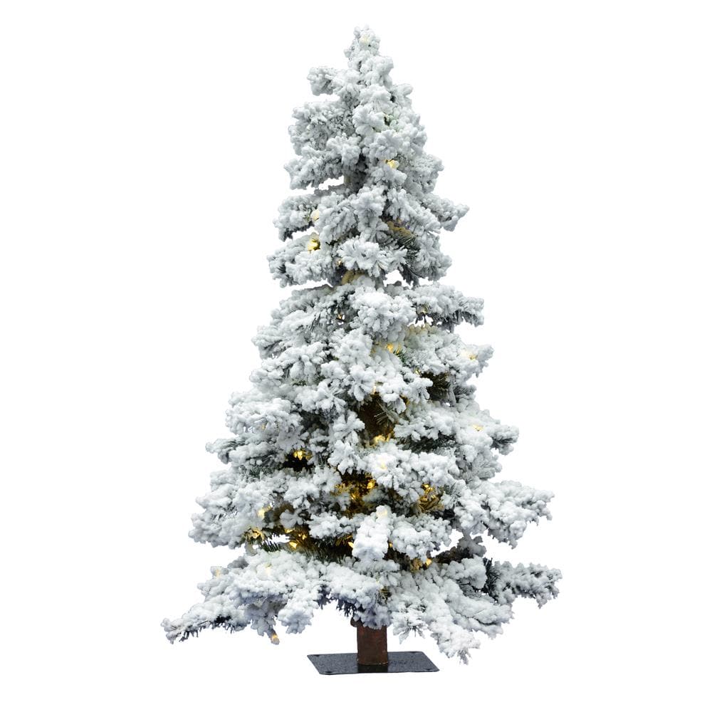 Vickerman 4-ft Pre-lit Traditional Flocked White Artificial Christmas ...