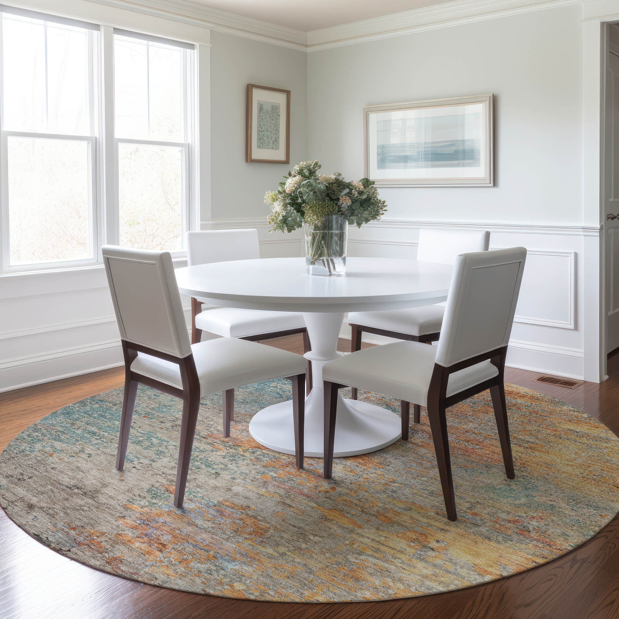 Addison Rugs ACN1298TE8RO Chantille ACN1298TE 8 x 8 (ft) Polyester Teal Round Indoor/Outdoor Geometric Machine washable Area rug