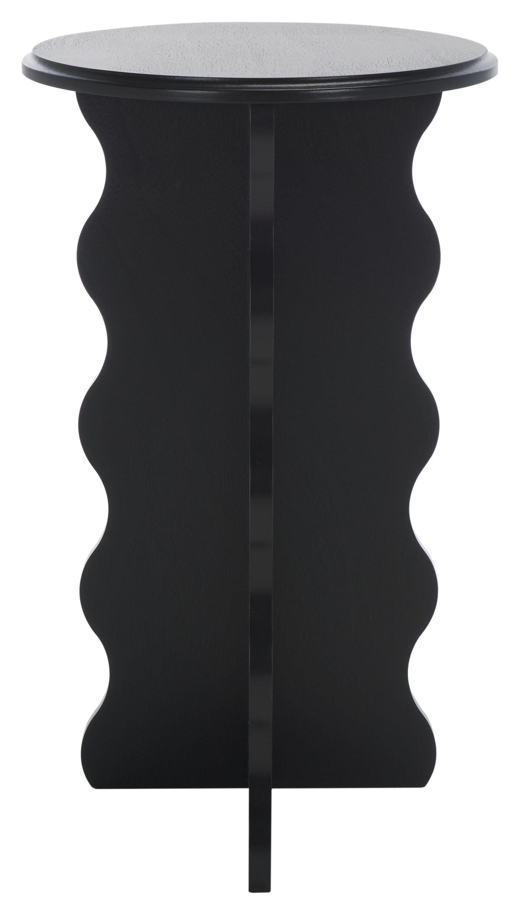 Matte Black Round Wavy Wood Accent Table, 15" x 22"
