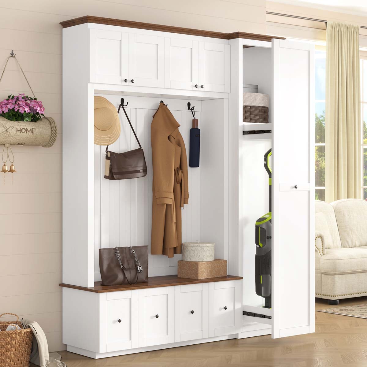 ModernLuxe - Assembly Required 78.7inchH Entryway Hall Tree with Storage Bench 5in1 Hall Tree Far...