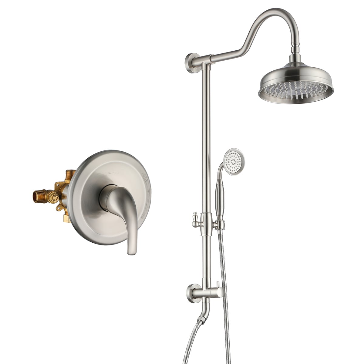 Mondawe AM-SC428A-CH Brushed Nickel 8-in Shower Faucet Bar System with 2-way Diverter ( Pressure-balanced Valve Included )