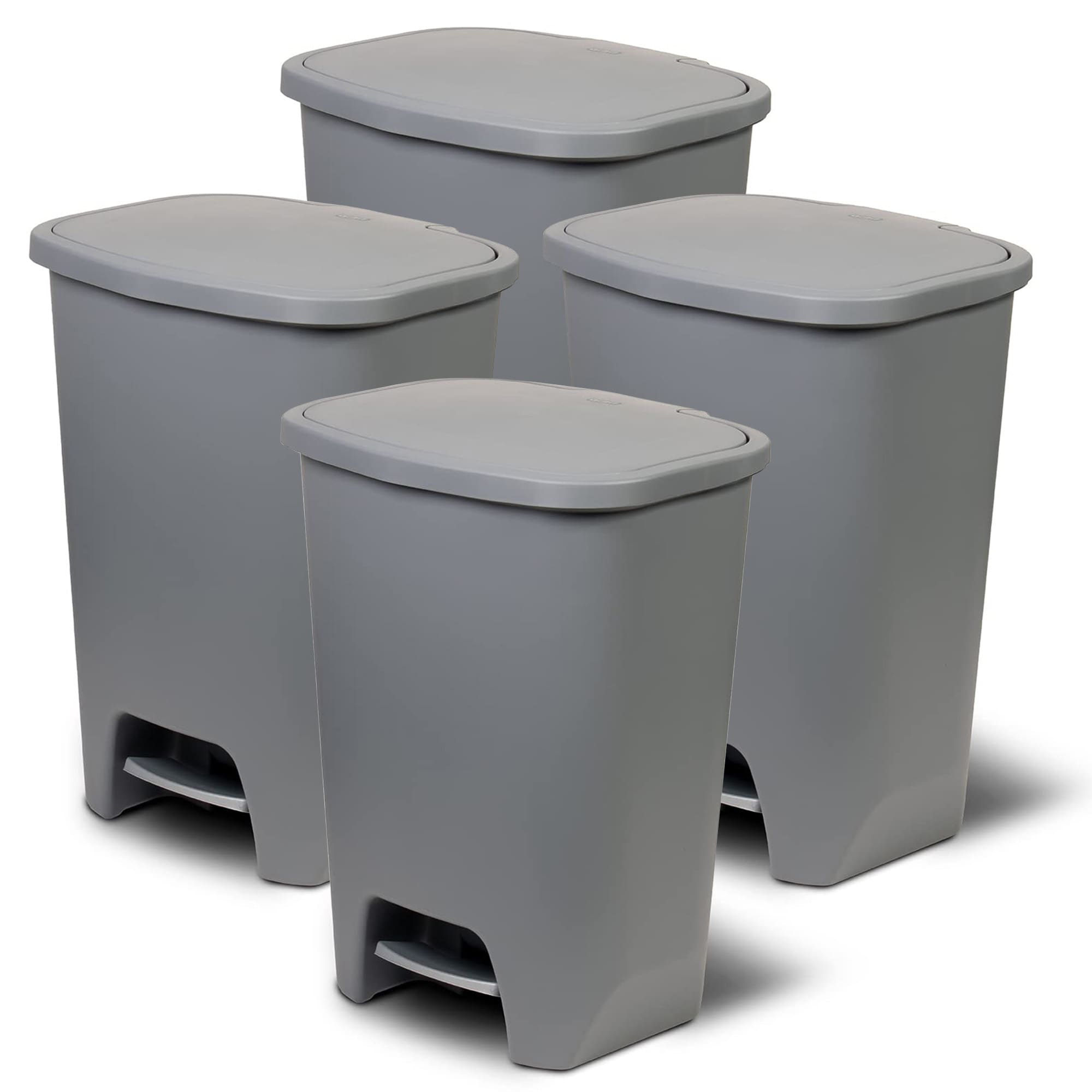 Glad 424443 Kitchen Trash Can with Lid and Garbage Bag Rings  20 Gal  Grey  4 Pack