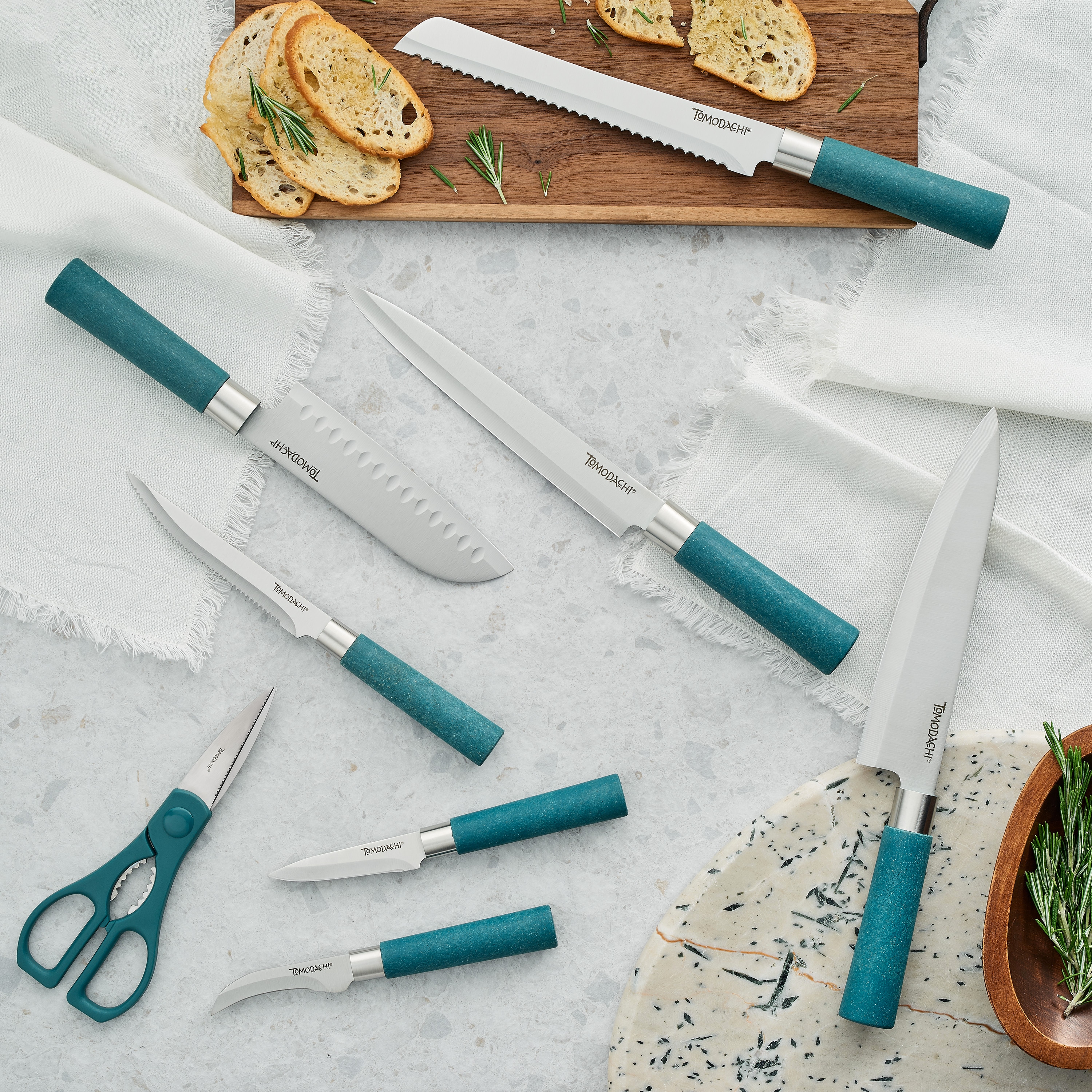 Haruto 15-Piece Turquoise Stainless Steel Knife Set with Block