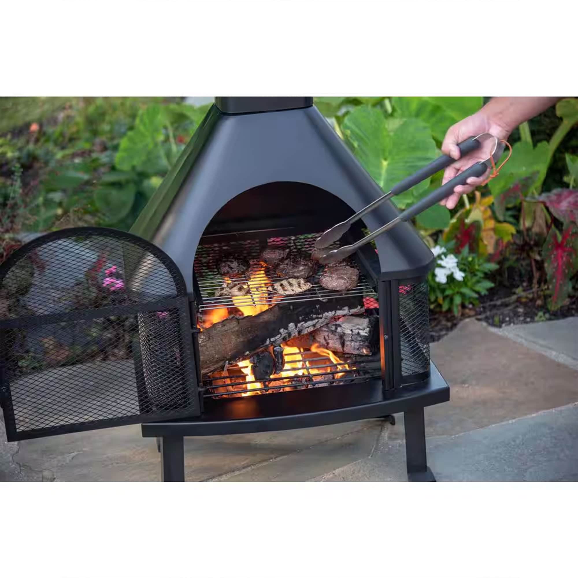 Black Steel Free-Standing Wood Burning Chimenea Fire Pit