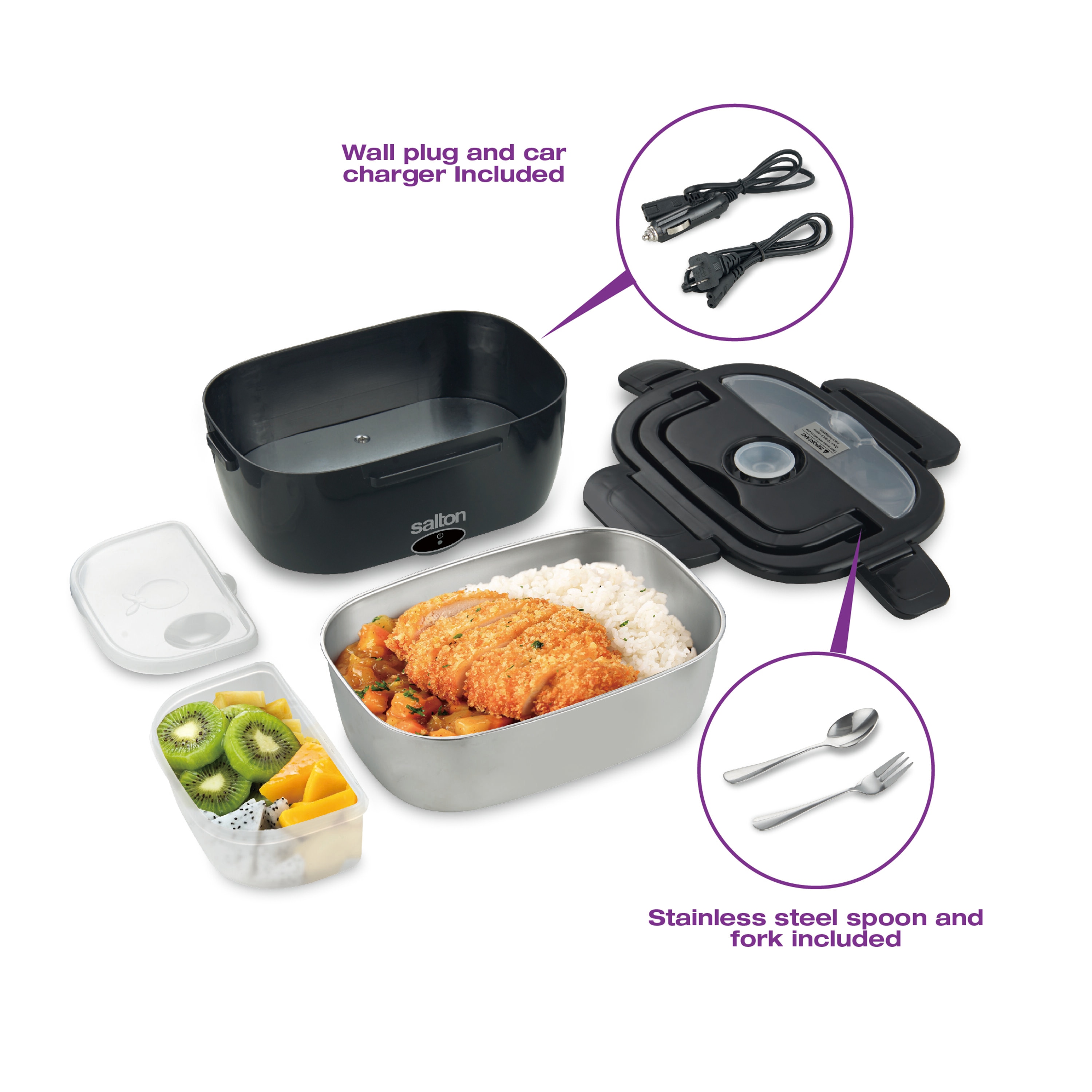 Salton Black 1.58 Insulated Self-heating Lunch Box in the Portable Coolers  department at