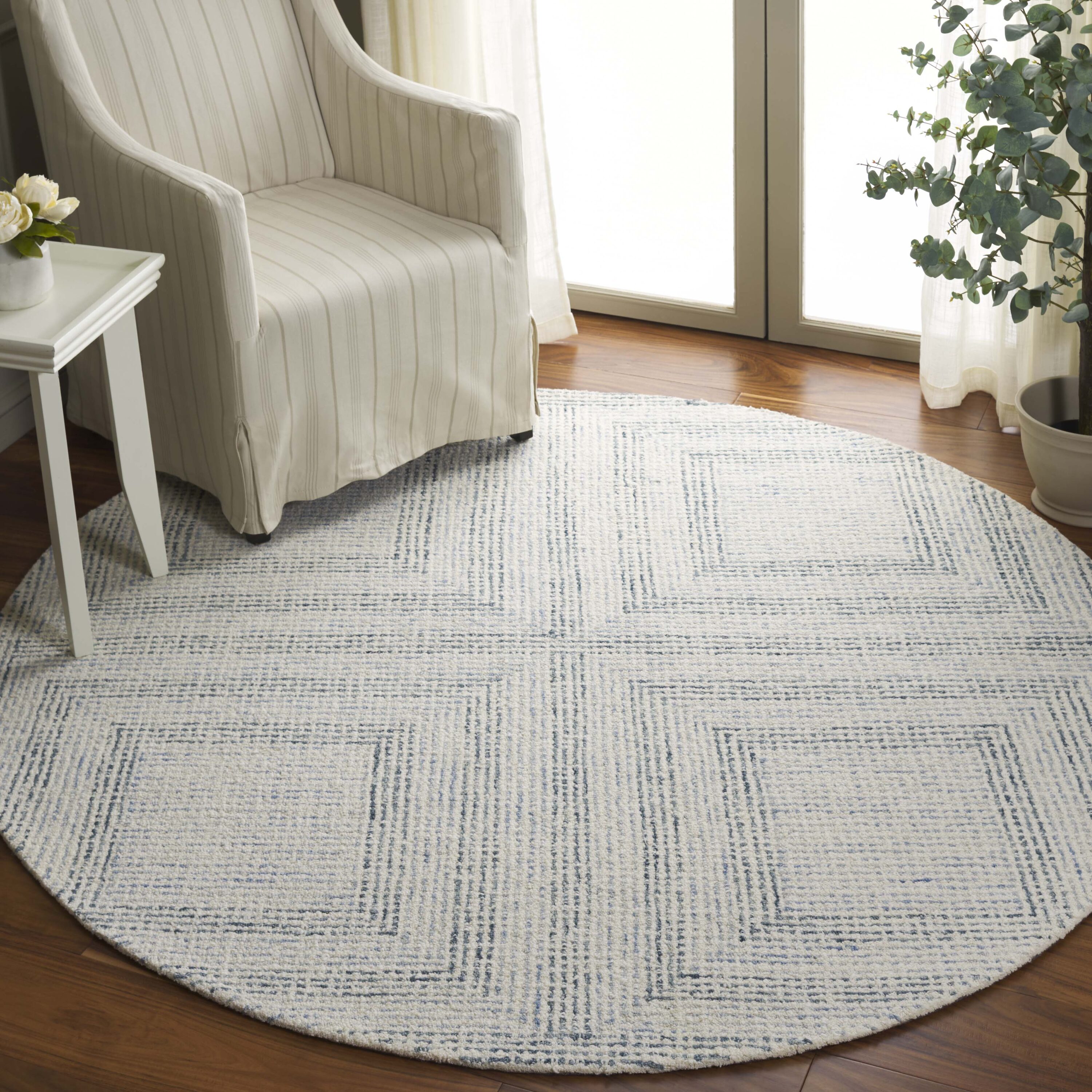 Safavieh ABT928M-6R Abstract 928 Ivory/Blue Contemporary 6ft x 6ft Round Rug