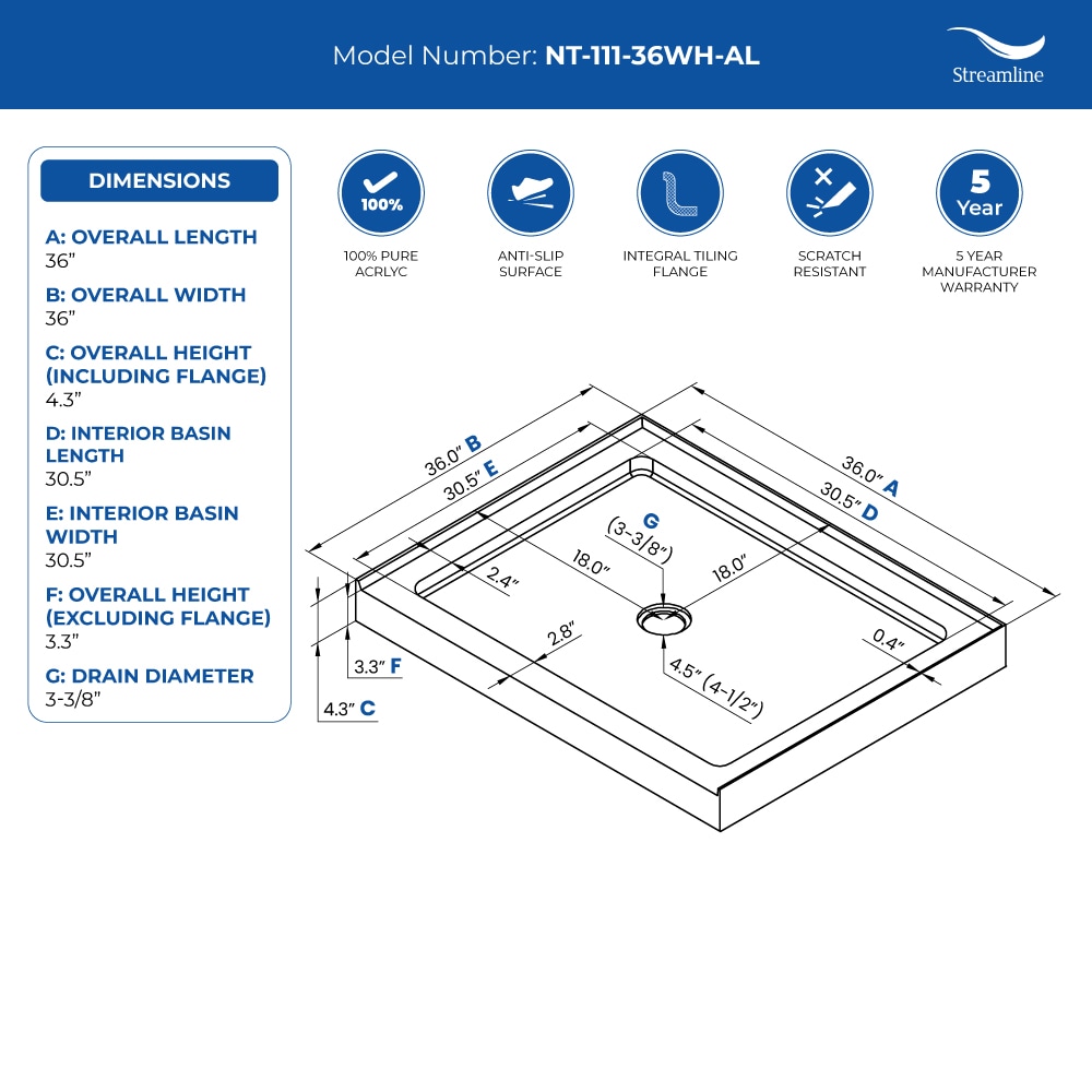 Streamline NT-111-36WH-AL Shower-Floors - View #8