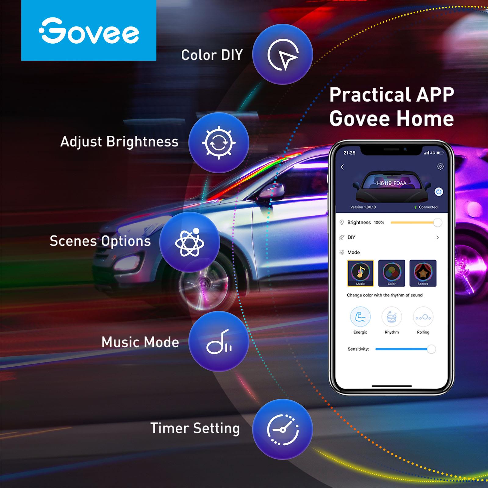 Govee Interior Car Lights - RGBIC LED Strip Lights, 48-in Length, Color  Changing, Dimmable, Home App Control, Alexa & Google Assistant Enabled in  the Strip Lights department at