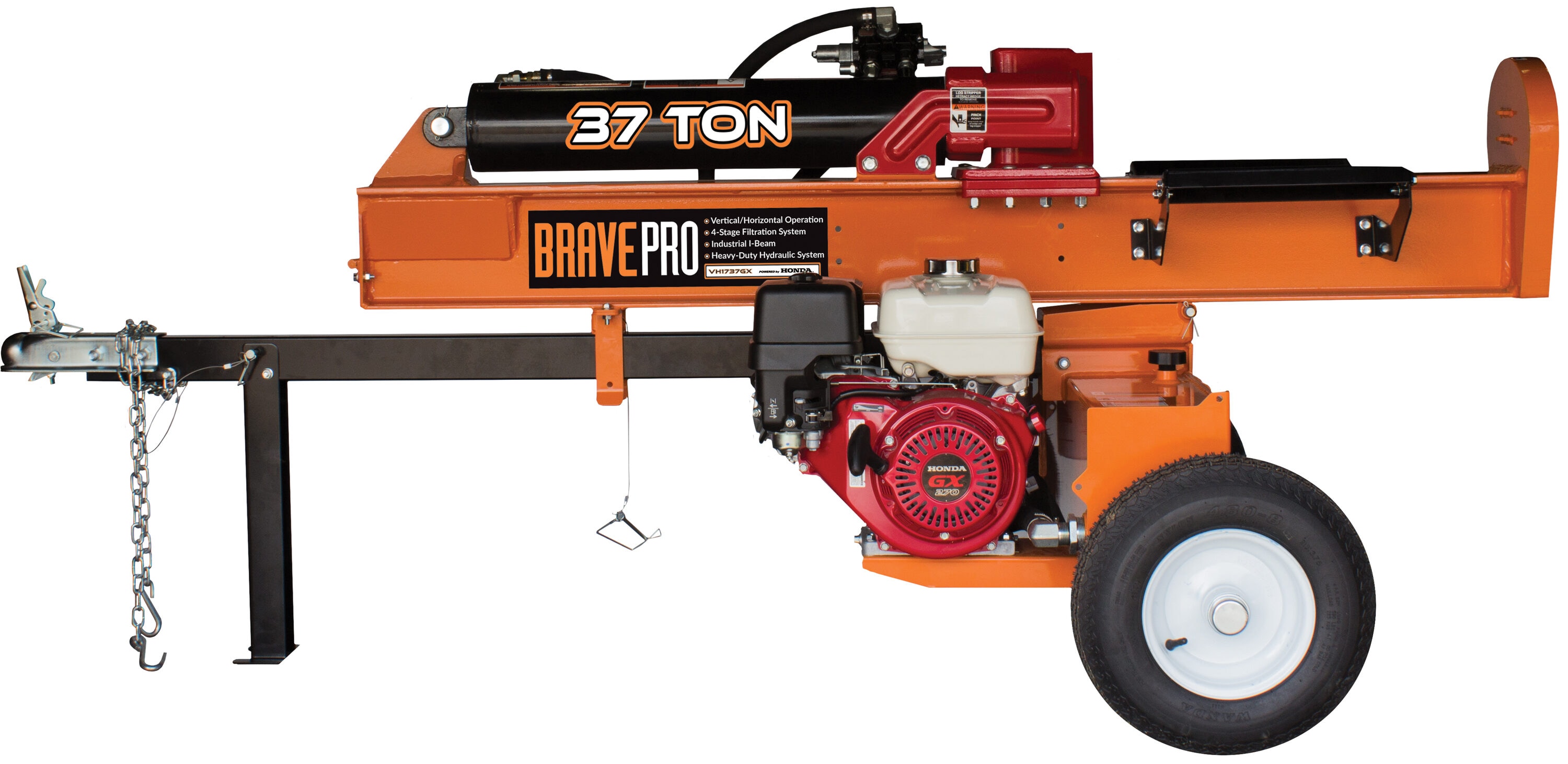 Brave 37-Ton 270-cc Horizontal and Vertical Gas Log Splitter with Honda Engine in Orange | - Great Northern Equipment VH1737GX