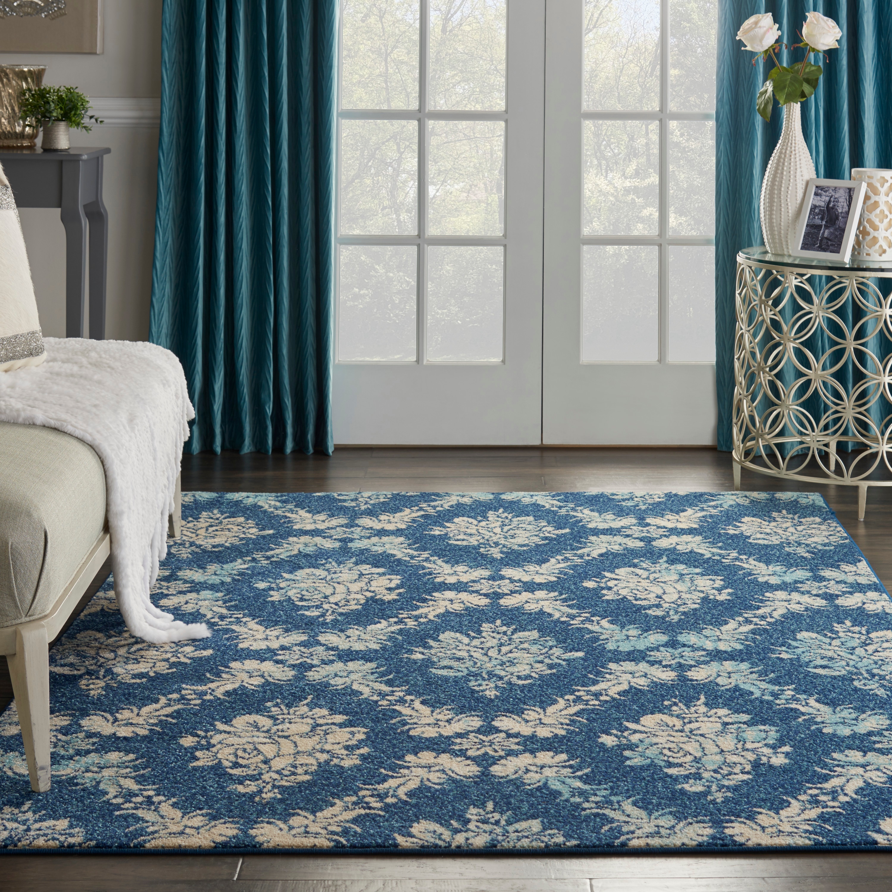 Nourison 99446399618 Tranquil 4 x 6 (ft) Loomed Polypropylene Navy/Light Blue Rectangular Indoor Abstract Farmhouse/Cottage Area rug