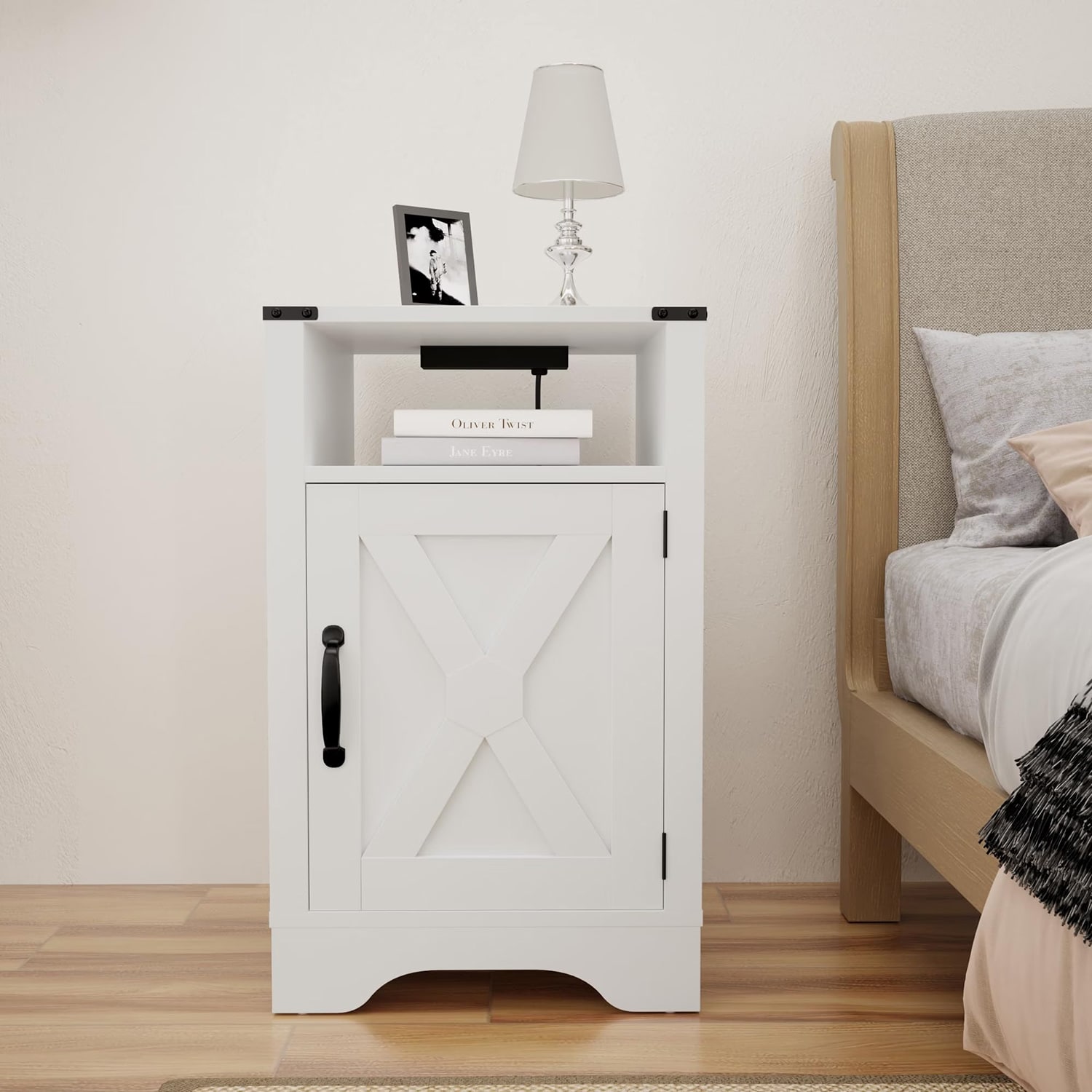 GZMR - Wooden Rustic White End Table 16-in W x 25-in H White MDF Rectangular Modern End Table wit...