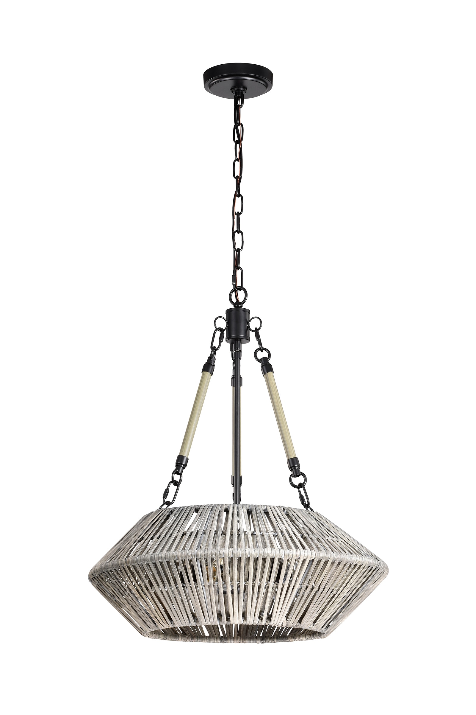 Black Antique Silver Bamboo Drum Chandelier 19 in. x 69 in.